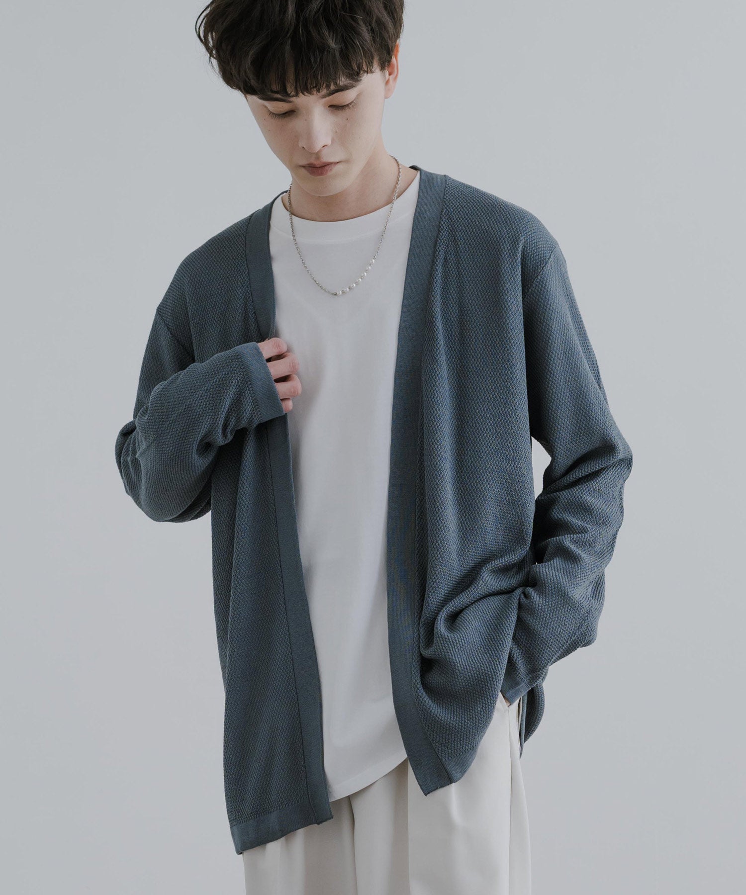 Rocky Monroe Buttonless Cardigan Linen Touch Men's Women's Casual Big Silhouette Plain Simple Pair Matching Relaxed Loose Pique Knit Polo Fabric