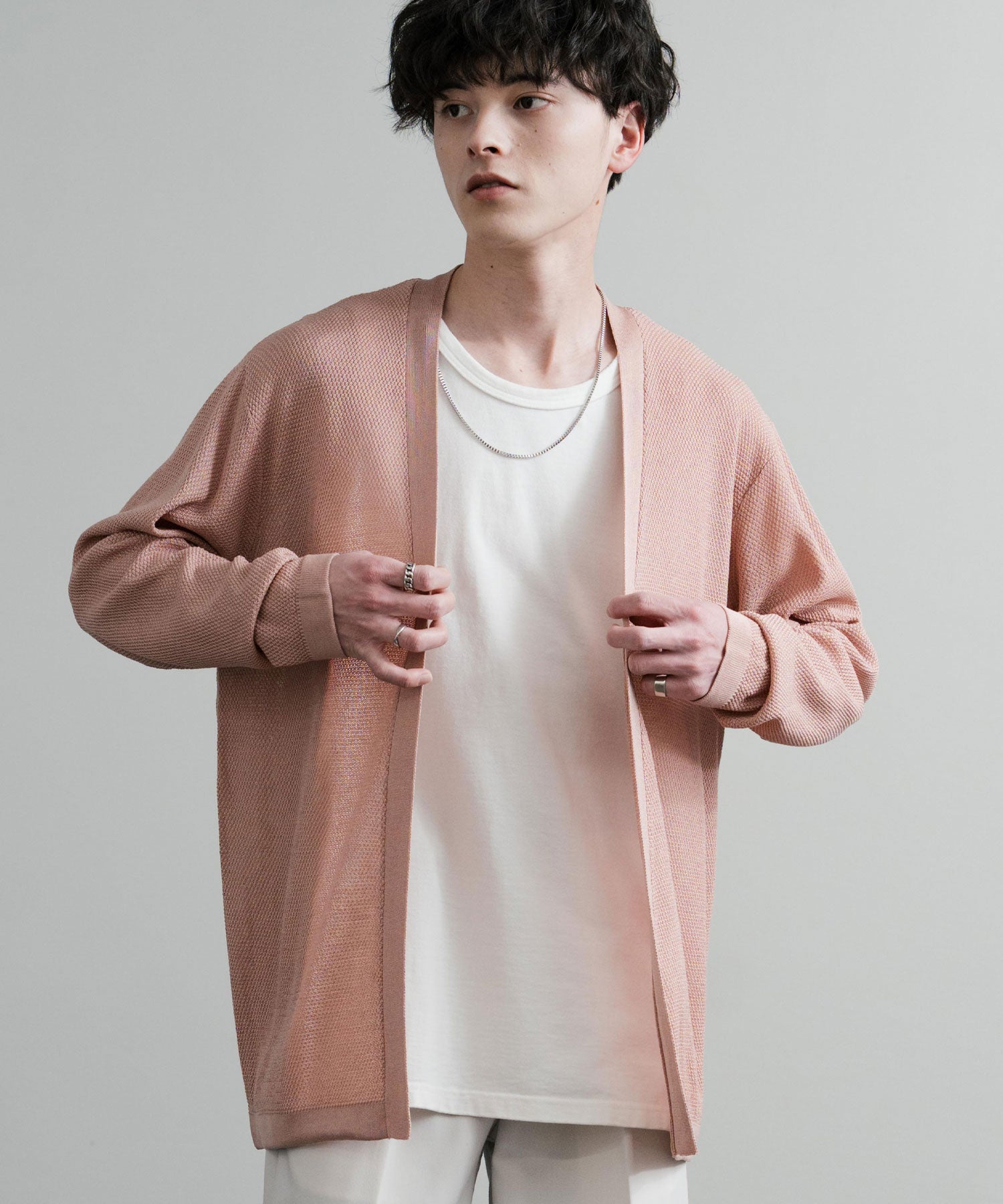 Rocky Monroe Buttonless Cardigan Linen Touch Men's Women's Casual Big Silhouette Plain Simple Pair Matching Relaxed Loose Pique Knit Polo Fabric
