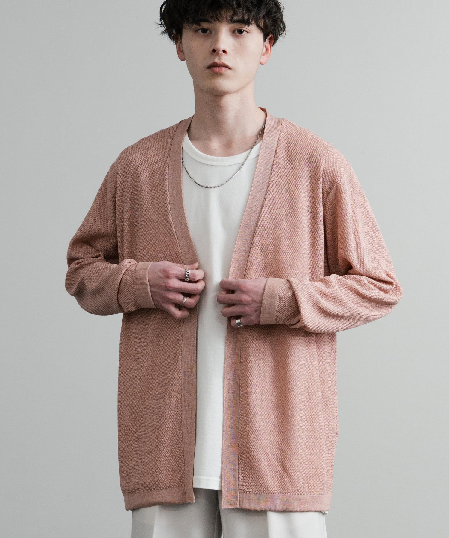 Rocky Monroe Buttonless Cardigan Linen Touch Men's Women's Casual Big Silhouette Plain Simple Pair Matching Relaxed Loose Pique Knit Polo Fabric