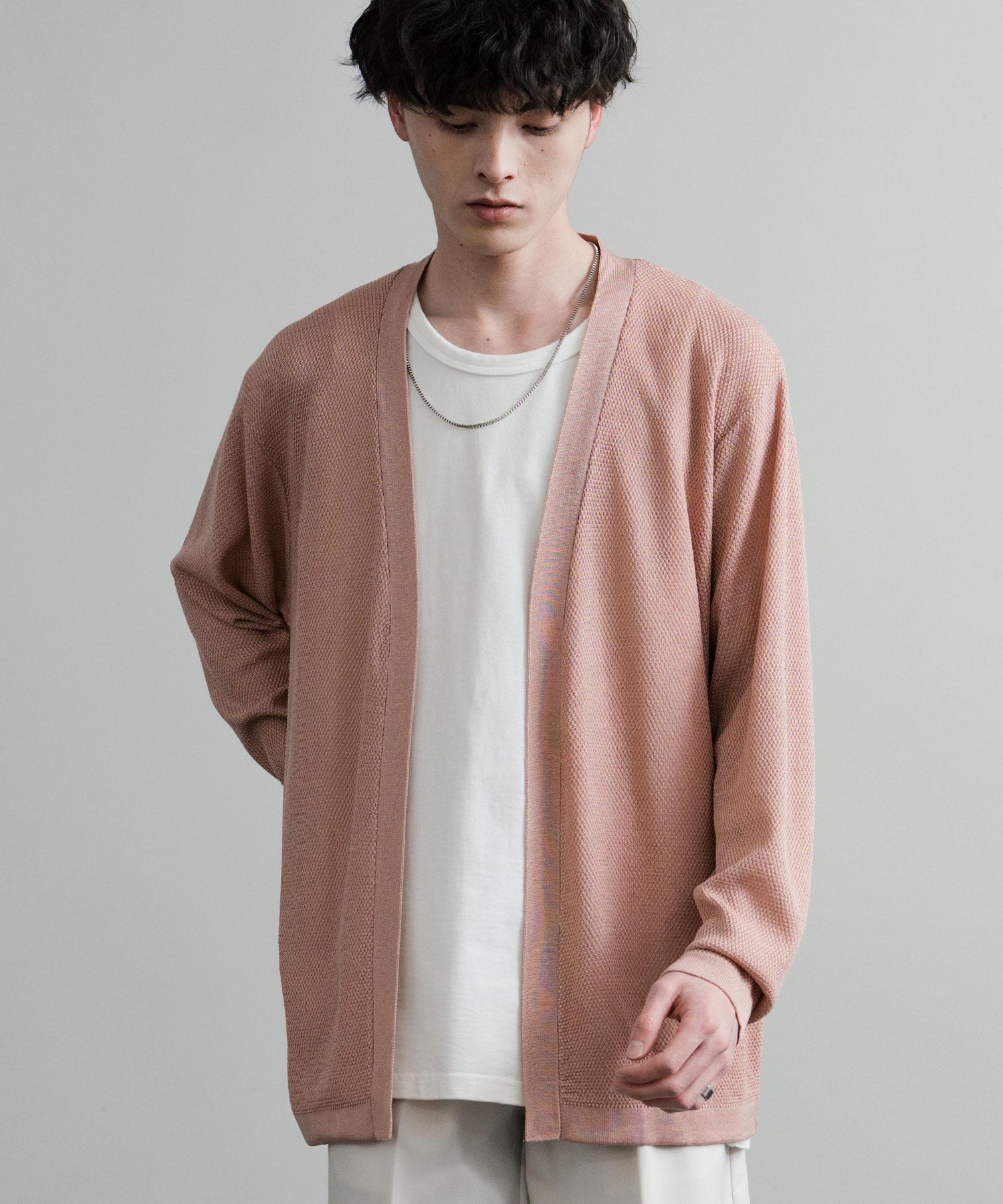 Rocky Monroe Buttonless Cardigan Linen Touch Men's Women's Casual Big Silhouette Plain Simple Pair Matching Relaxed Loose Pique Knit Polo Fabric