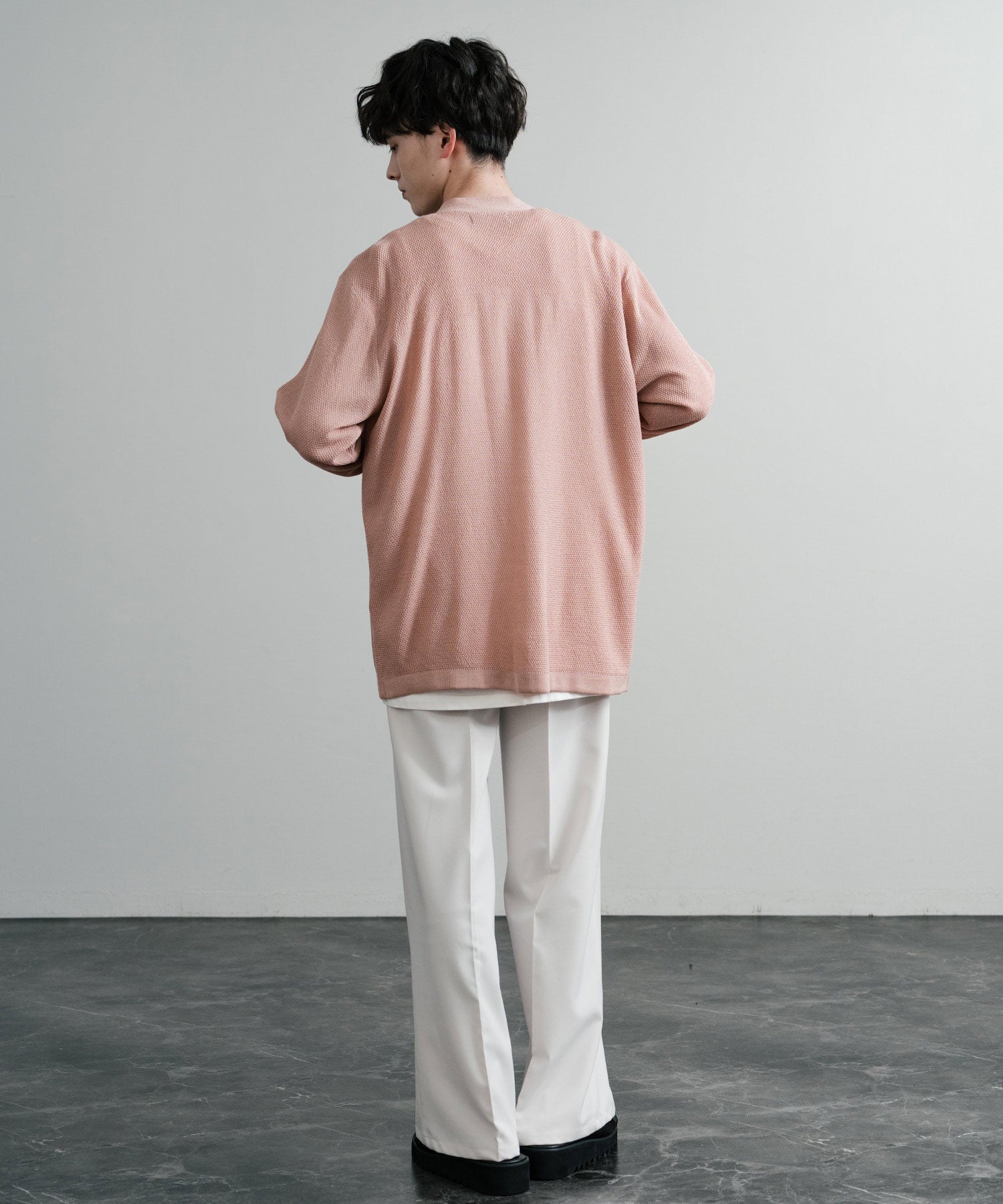 Rocky Monroe Buttonless Cardigan Linen Touch Men's Women's Casual Big Silhouette Plain Simple Pair Matching Relaxed Loose Pique Knit Polo Fabric
