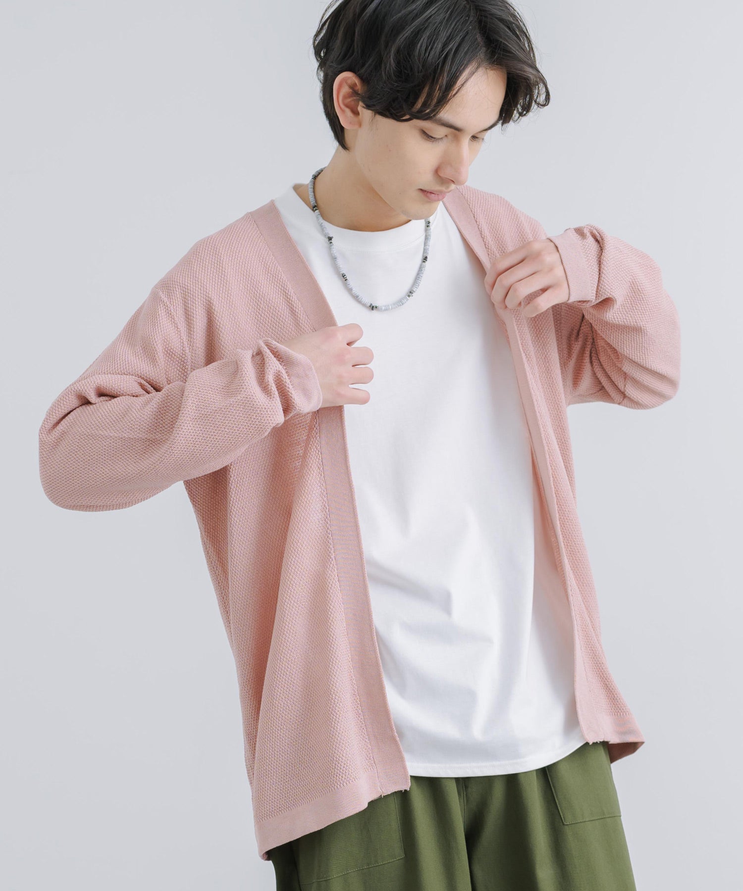 Rocky Monroe Buttonless Cardigan Linen Touch Men's Women's Casual Big Silhouette Plain Simple Pair Matching Relaxed Loose Pique Knit Polo Fabric