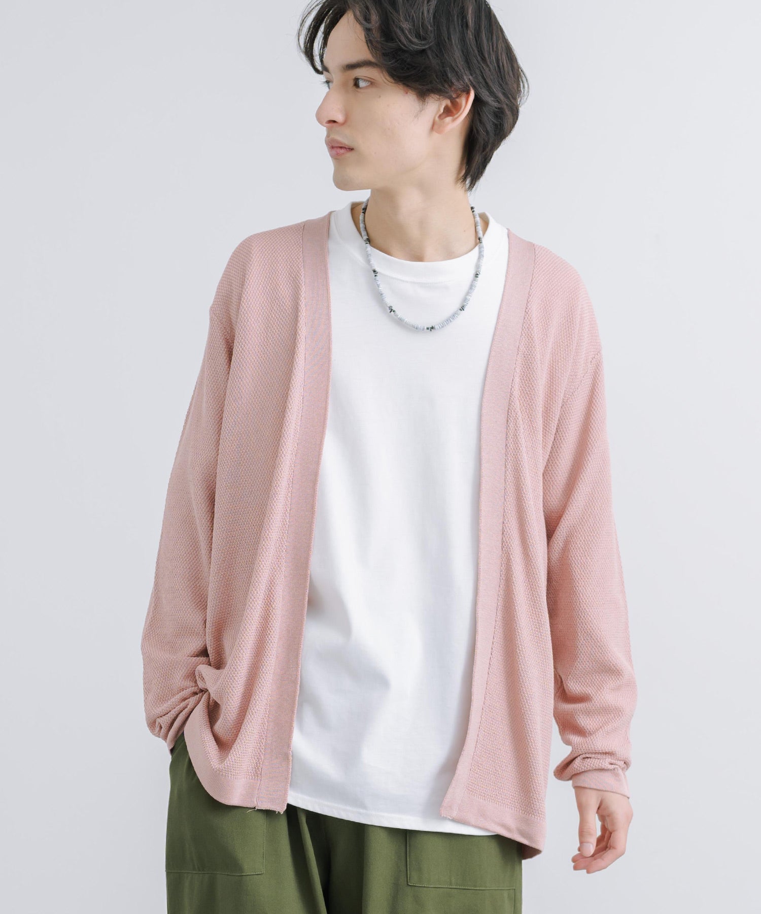 Rocky Monroe Buttonless Cardigan Linen Touch Men's Women's Casual Big Silhouette Plain Simple Pair Matching Relaxed Loose Pique Knit Polo Fabric