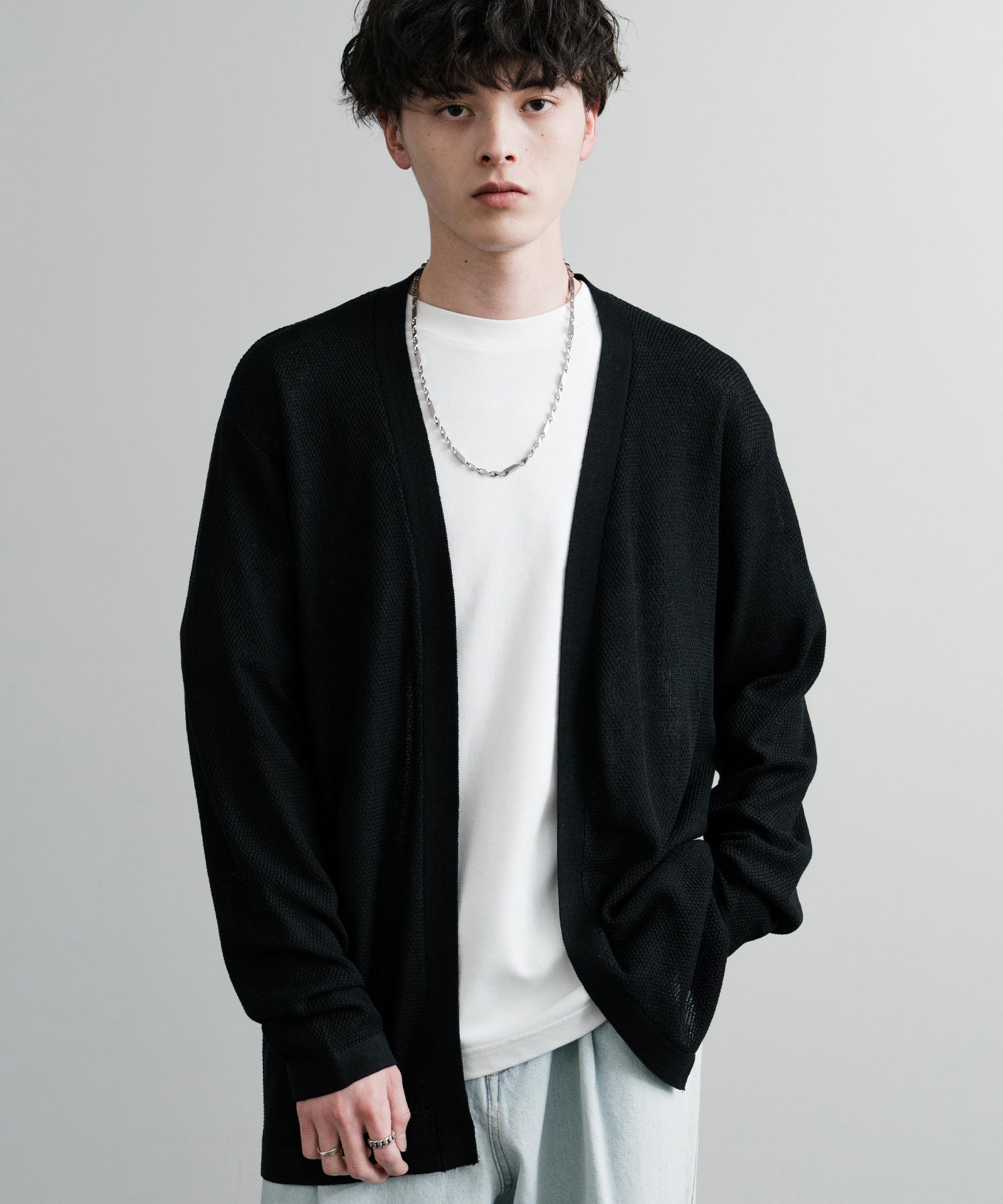 Rocky Monroe Buttonless Cardigan Linen Touch Men's Women's Casual Big Silhouette Plain Simple Pair Matching Relaxed Loose Pique Knit Polo Fabric