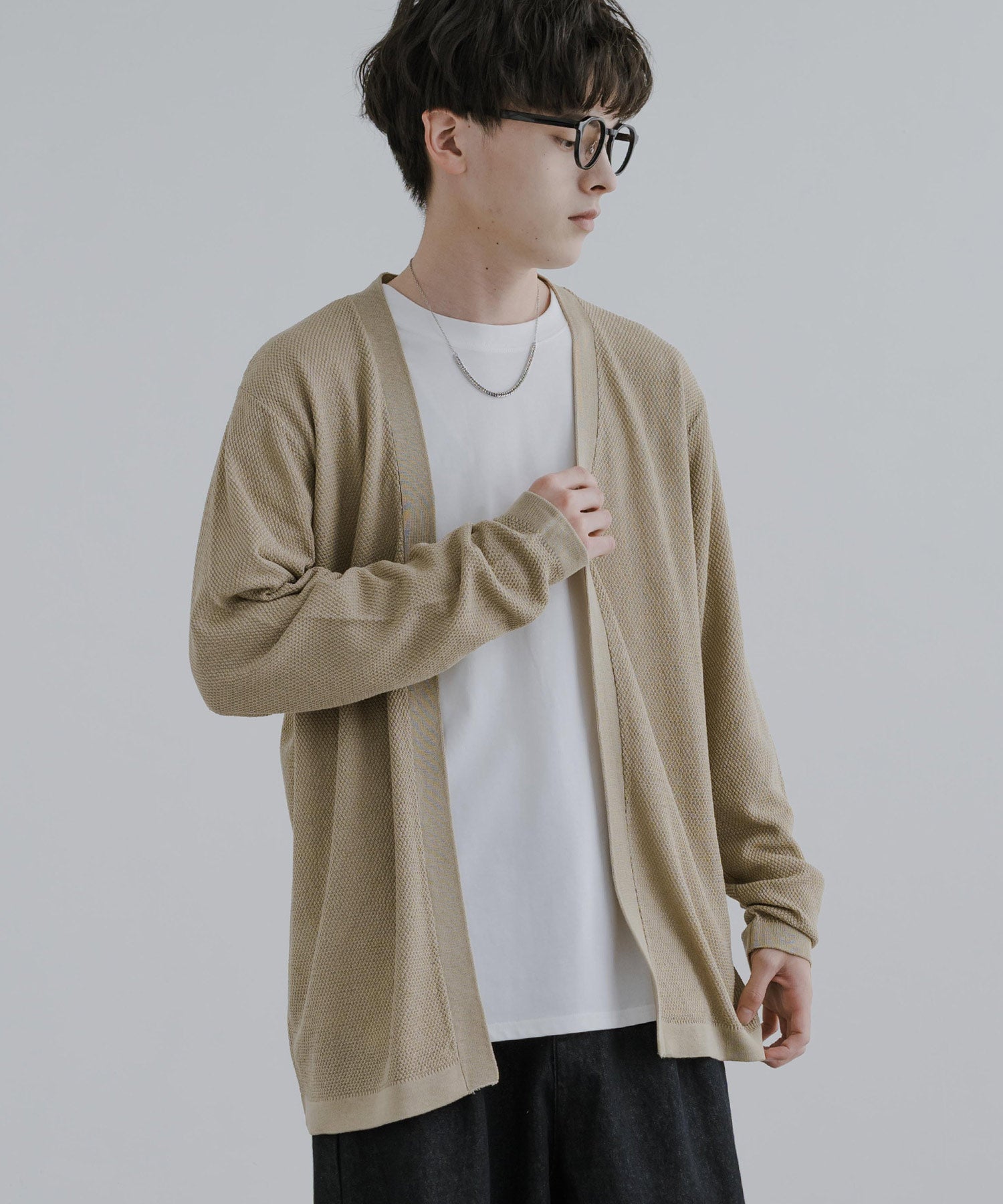 Rocky Monroe Buttonless Cardigan Linen Touch Men's Women's Casual Big Silhouette Plain Simple Pair Matching Relaxed Loose Pique Knit Polo Fabric