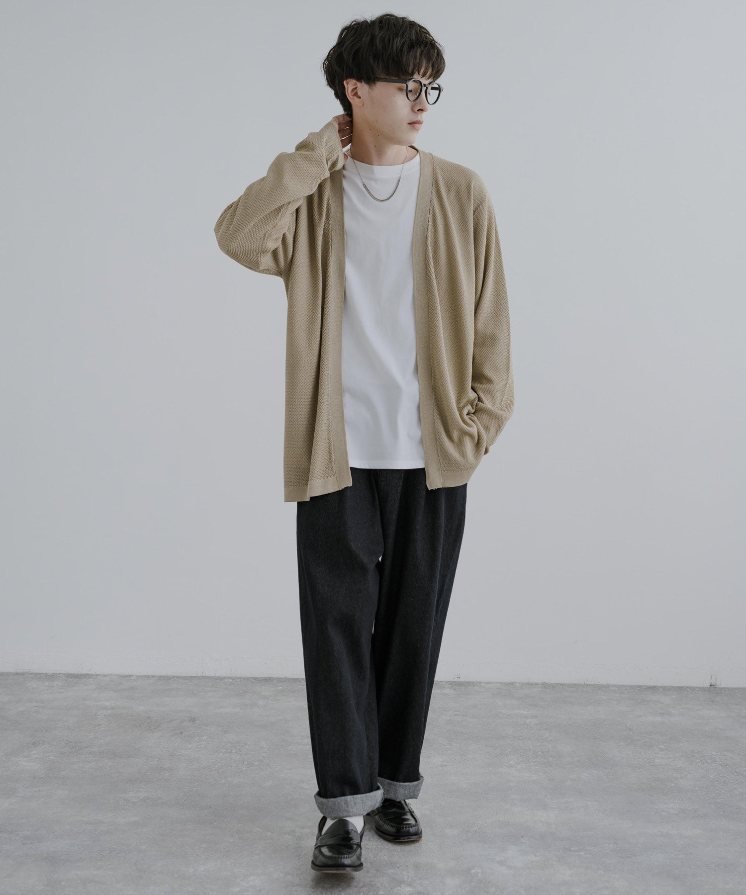 Rocky Monroe Buttonless Cardigan Linen Touch Men's Women's Casual Big Silhouette Plain Simple Pair Matching Relaxed Loose Pique Knit Polo Fabric