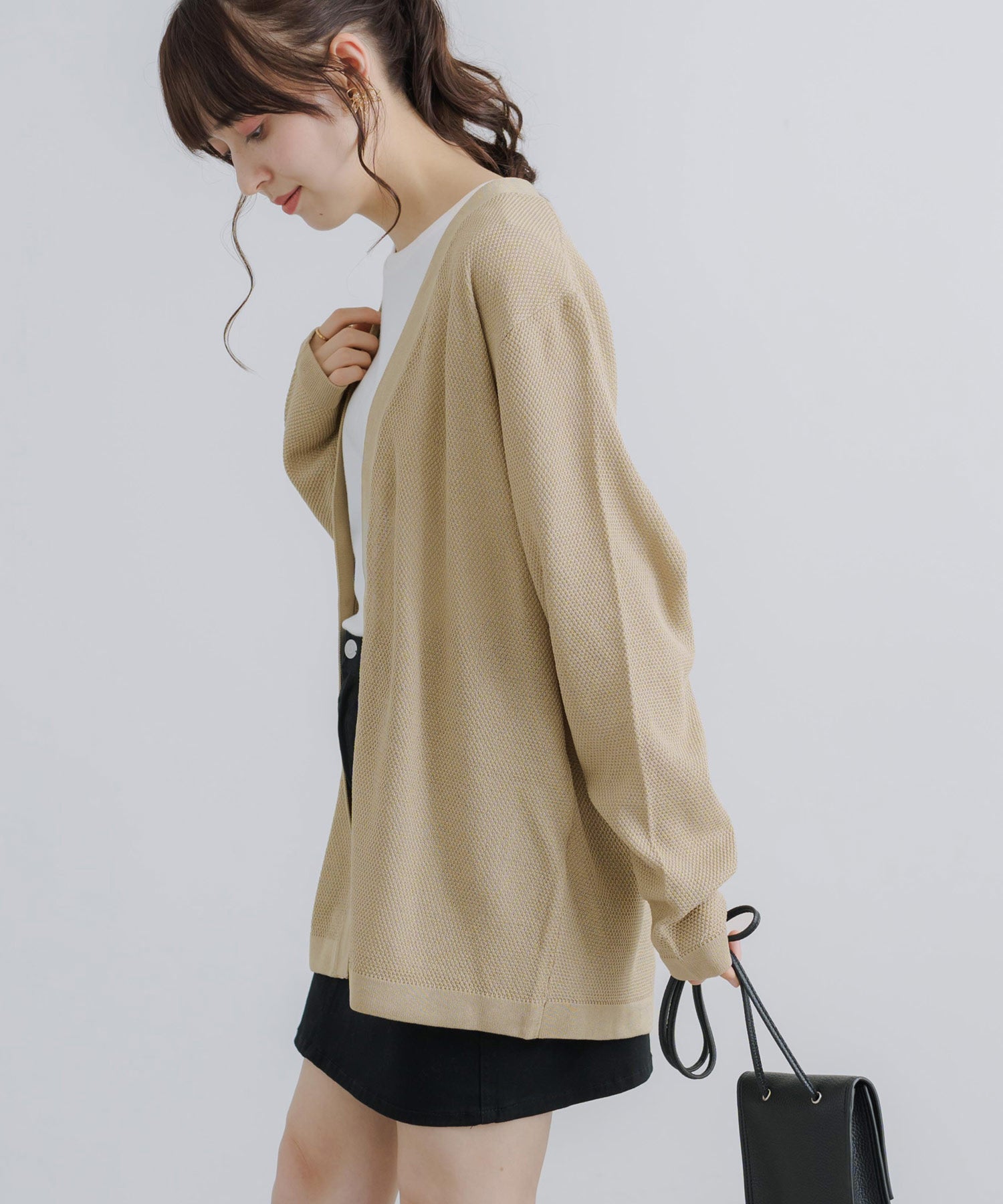 Rocky Monroe Buttonless Cardigan Linen Touch Men's Women's Casual Big Silhouette Plain Simple Pair Matching Relaxed Loose Pique Knit Polo Fabric
