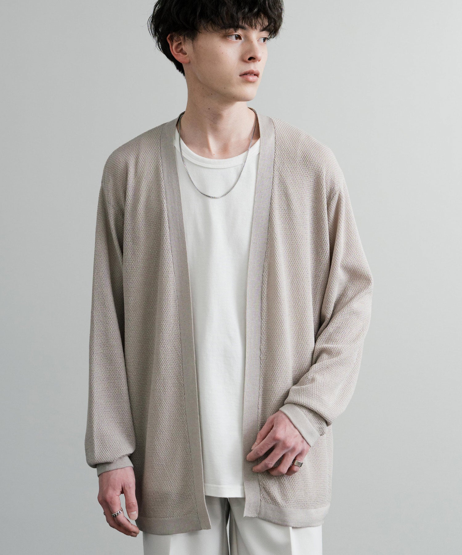 Rocky Monroe Buttonless Cardigan Linen Touch Men's Women's Casual Big Silhouette Plain Simple Pair Matching Relaxed Loose Pique Knit Polo Fabric