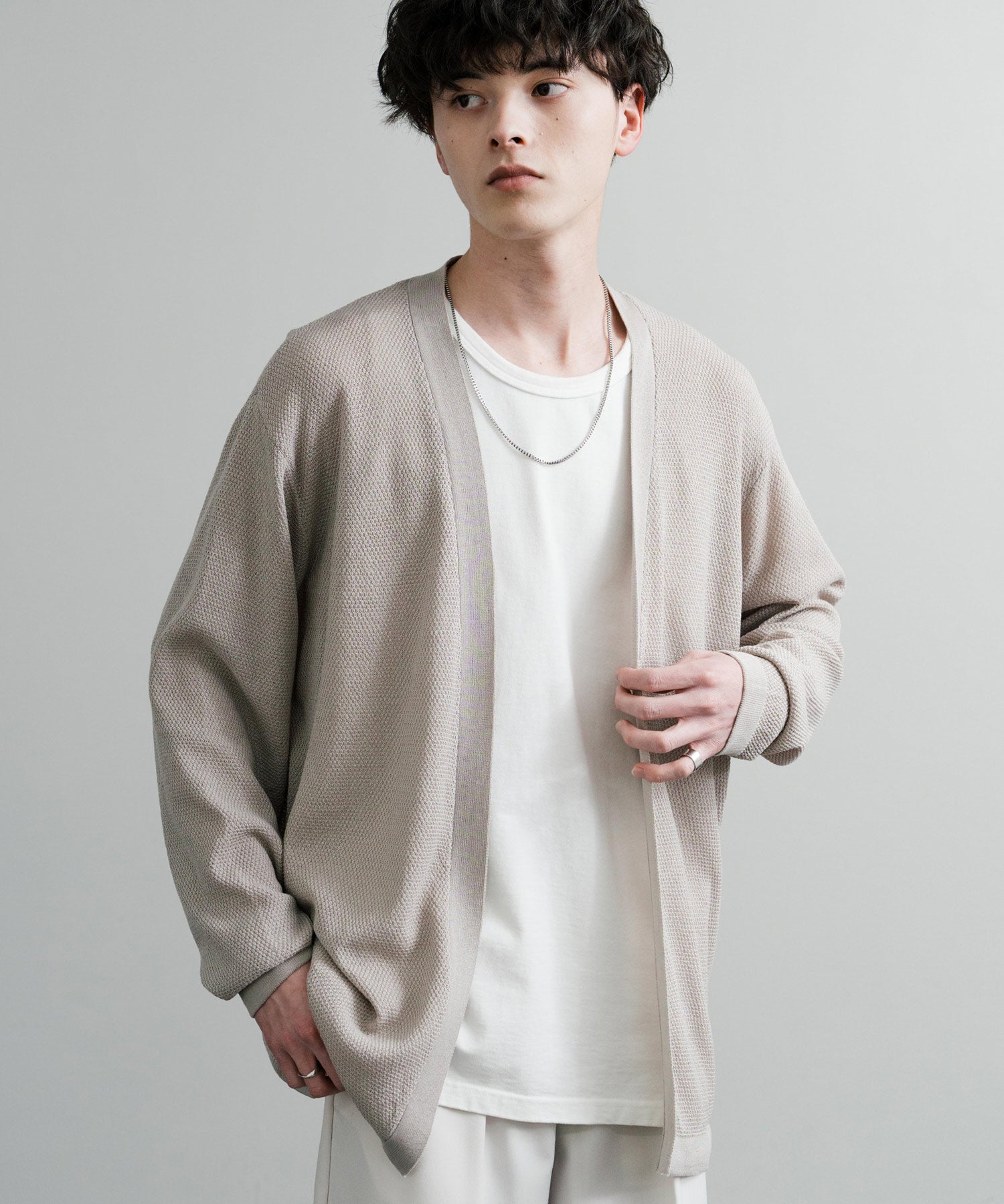 Rocky Monroe Buttonless Cardigan Linen Touch Men's Women's Casual Big Silhouette Plain Simple Pair Matching Relaxed Loose Pique Knit Polo Fabric
