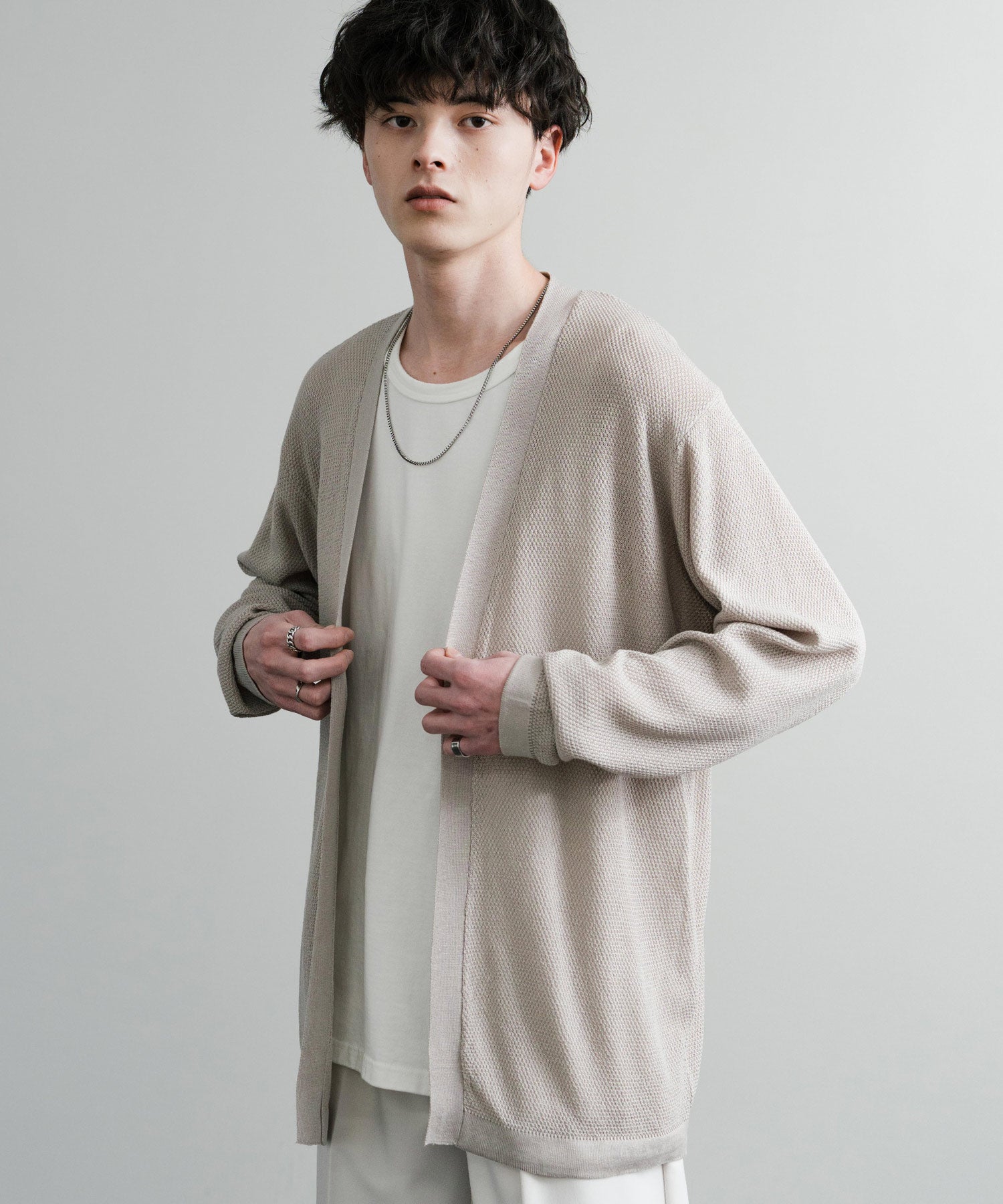 Rocky Monroe Buttonless Cardigan Linen Touch Men's Women's Casual Big Silhouette Plain Simple Pair Matching Relaxed Loose Pique Knit Polo Fabric