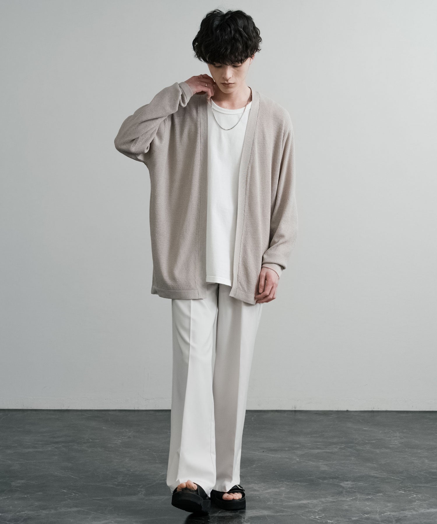 Rocky Monroe Buttonless Cardigan Linen Touch Men's Women's Casual Big Silhouette Plain Simple Pair Matching Relaxed Loose Pique Knit Polo Fabric