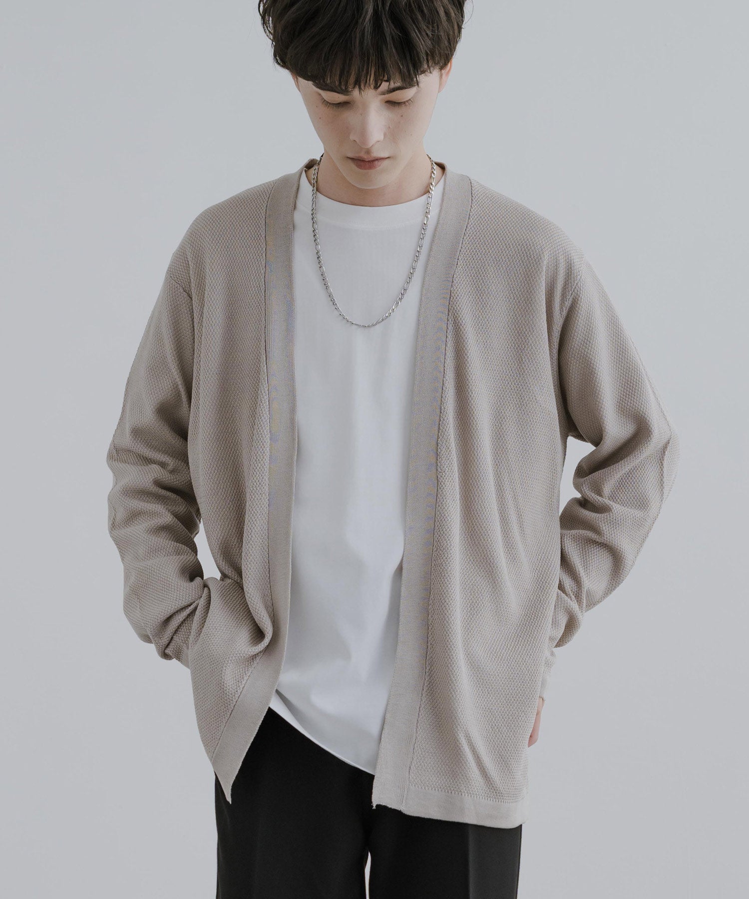 Rocky Monroe Buttonless Cardigan Linen Touch Men's Women's Casual Big Silhouette Plain Simple Pair Matching Relaxed Loose Pique Knit Polo Fabric