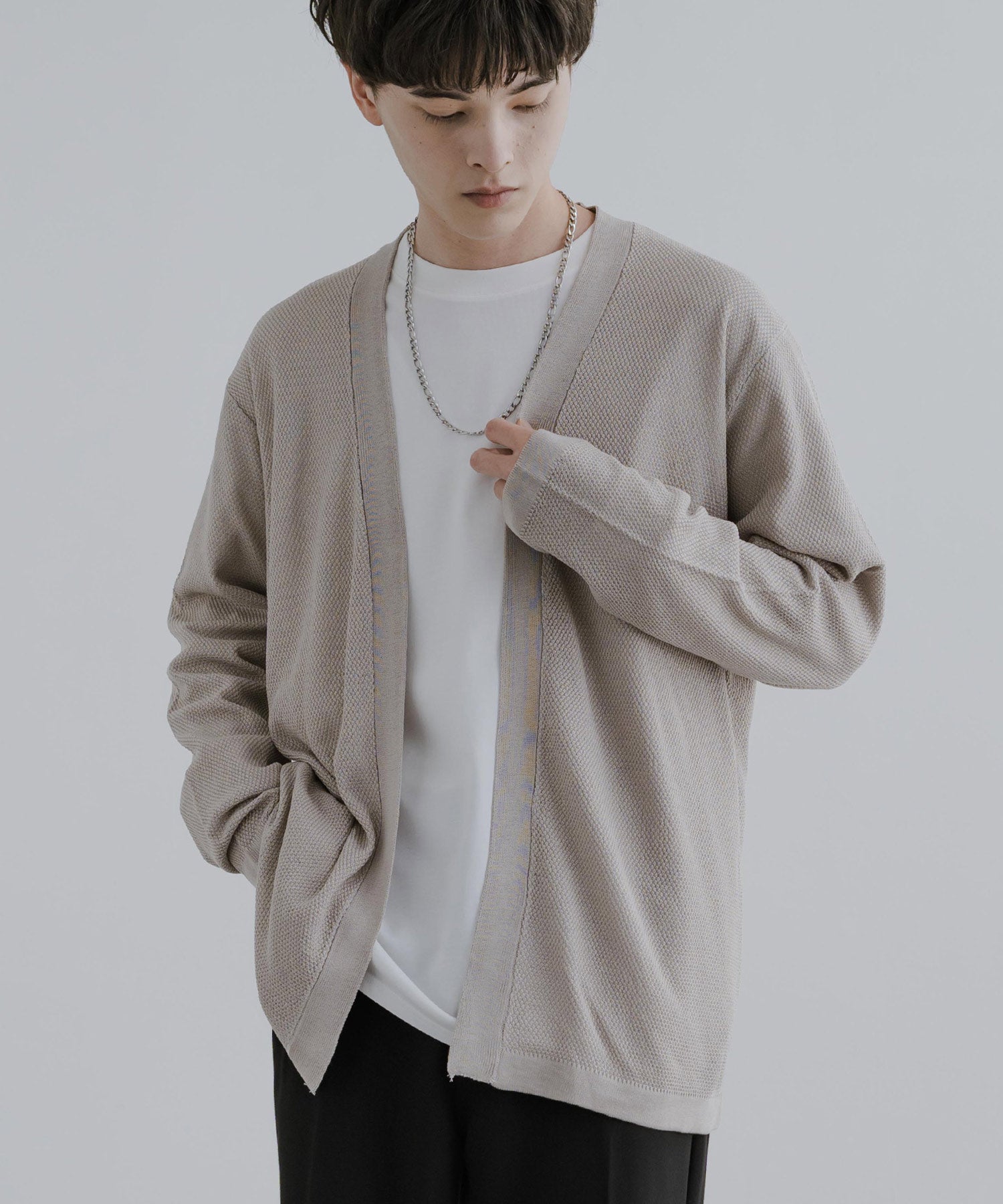 Rocky Monroe Buttonless Cardigan Linen Touch Men's Women's Casual Big Silhouette Plain Simple Pair Matching Relaxed Loose Pique Knit Polo Fabric