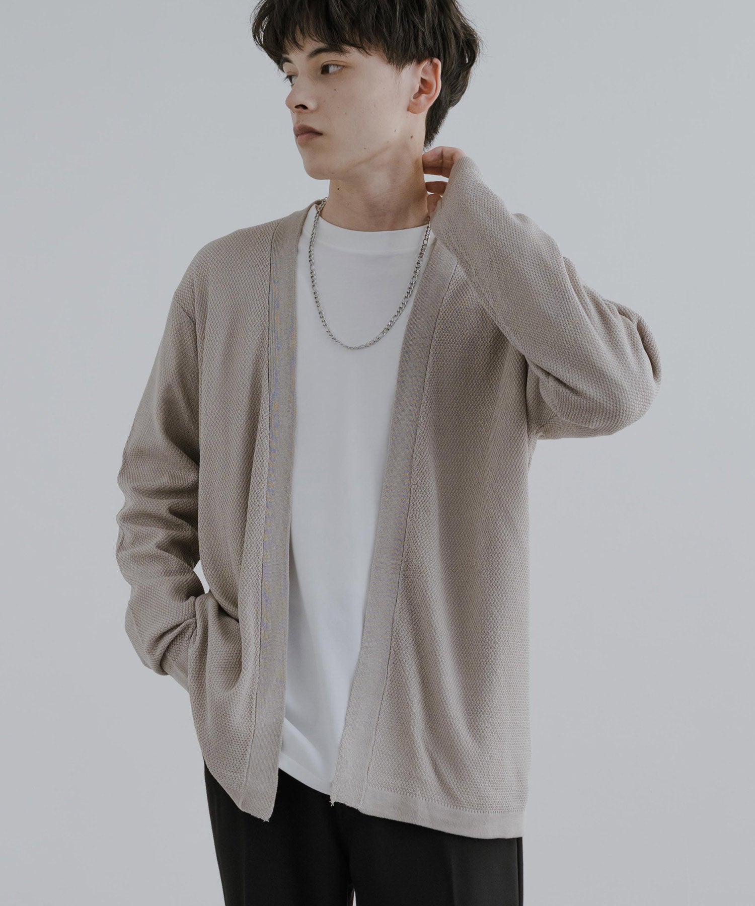 Rocky Monroe Buttonless Cardigan Linen Touch Men's Women's Casual Big Silhouette Plain Simple Pair Matching Relaxed Loose Pique Knit Polo Fabric
