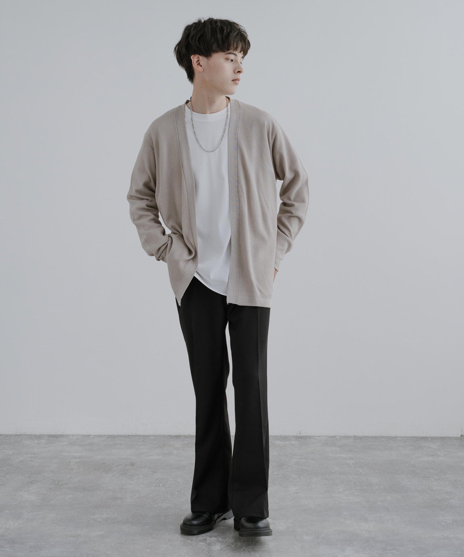 Rocky Monroe Buttonless Cardigan Linen Touch Men's Women's Casual Big Silhouette Plain Simple Pair Matching Relaxed Loose Pique Knit Polo Fabric