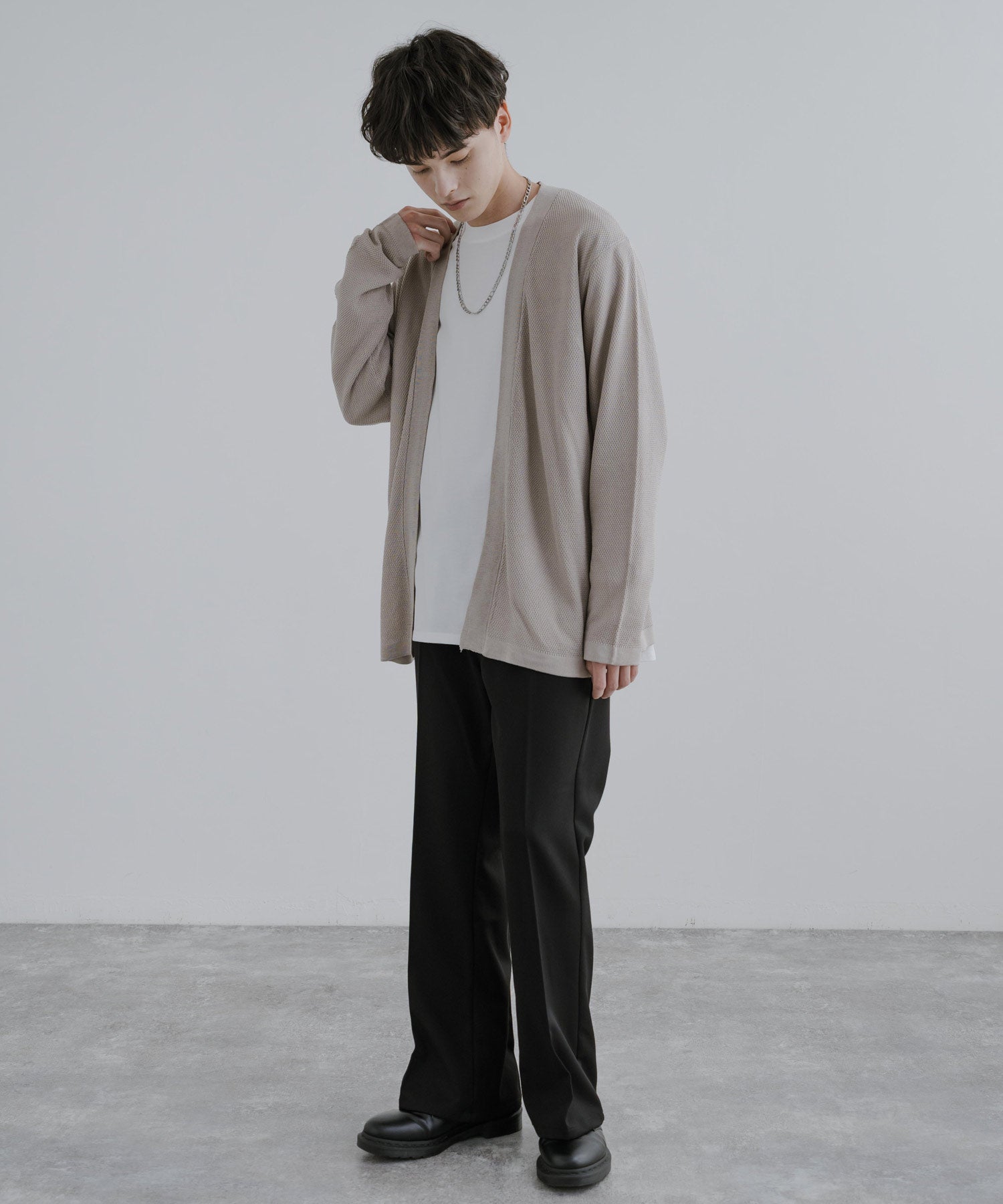 Rocky Monroe Buttonless Cardigan Linen Touch Men's Women's Casual Big Silhouette Plain Simple Pair Matching Relaxed Loose Pique Knit Polo Fabric