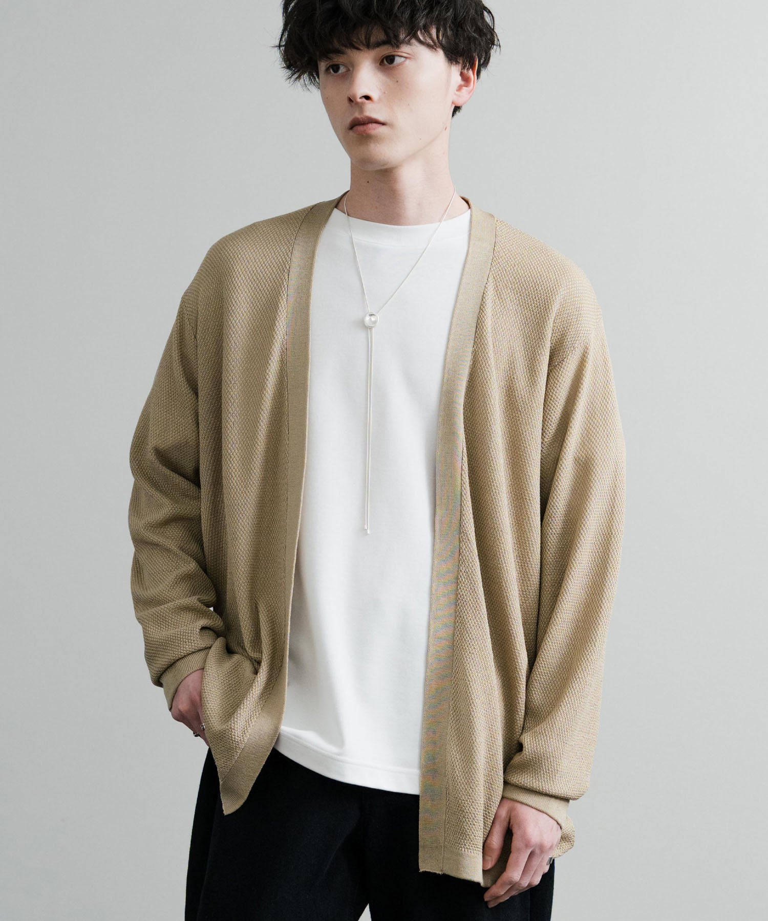 Rocky Monroe Buttonless Cardigan Linen Touch Men's Women's Casual Big Silhouette Plain Simple Pair Matching Relaxed Loose Pique Knit Polo Fabric