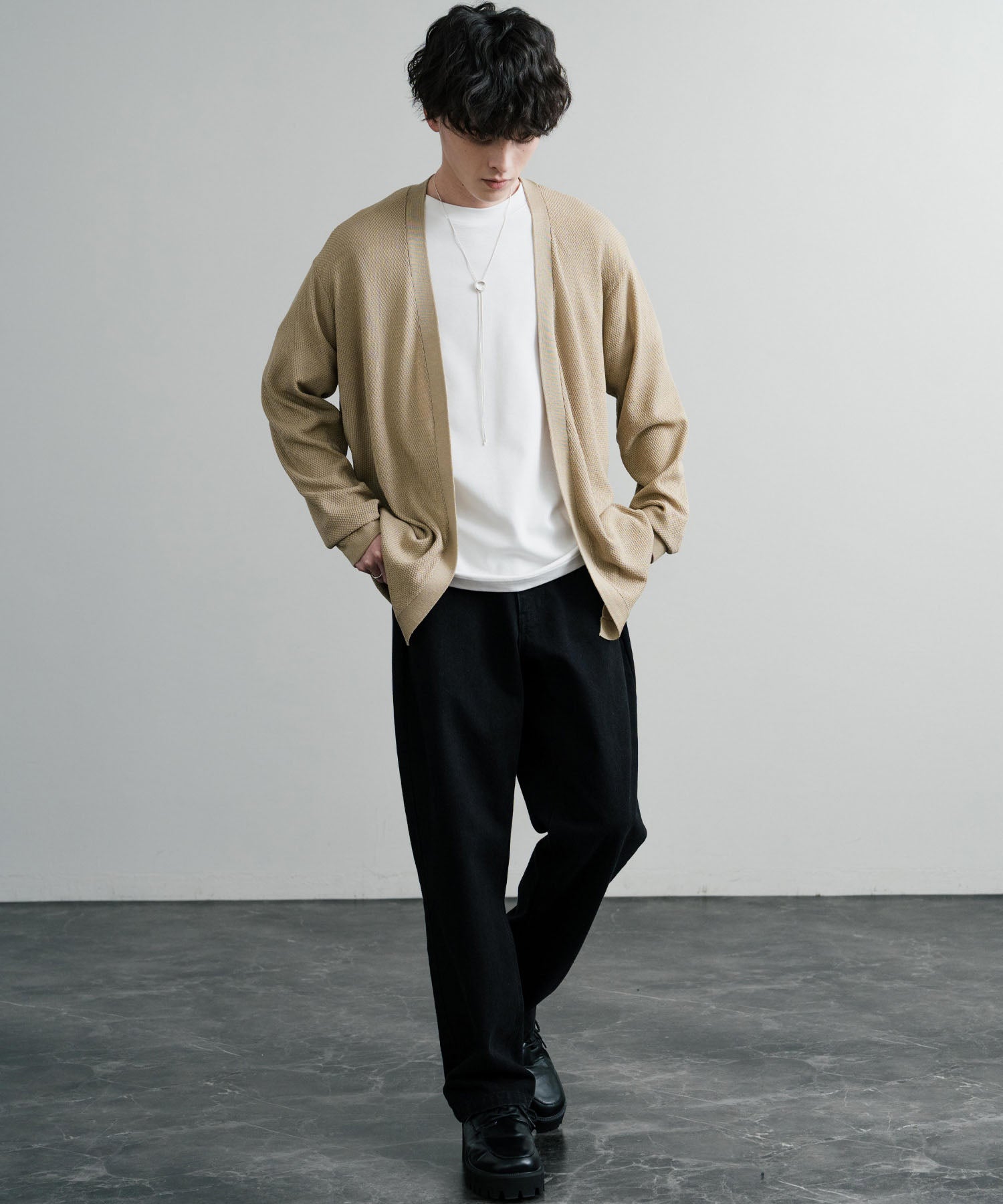 Rocky Monroe Buttonless Cardigan Linen Touch Men's Women's Casual Big Silhouette Plain Simple Pair Matching Relaxed Loose Pique Knit Polo Fabric