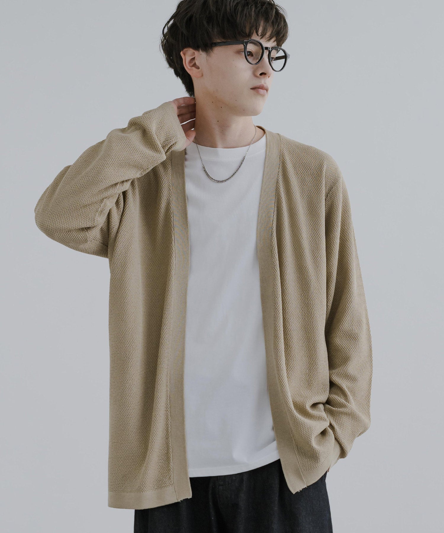 Rocky Monroe Buttonless Cardigan Linen Touch Men's Women's Casual Big Silhouette Plain Simple Pair Matching Relaxed Loose Pique Knit Polo Fabric