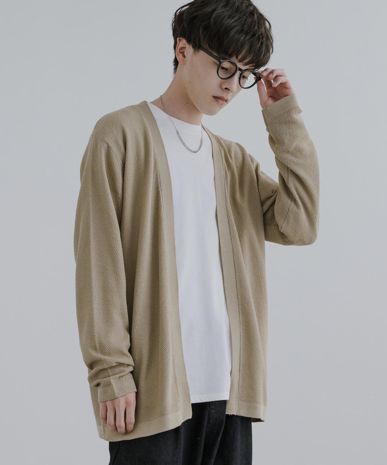 Rocky Monroe Buttonless Cardigan Linen Touch Men's Women's Casual Big Silhouette Plain Simple Pair Matching Relaxed Loose Pique Knit Polo Fabric
