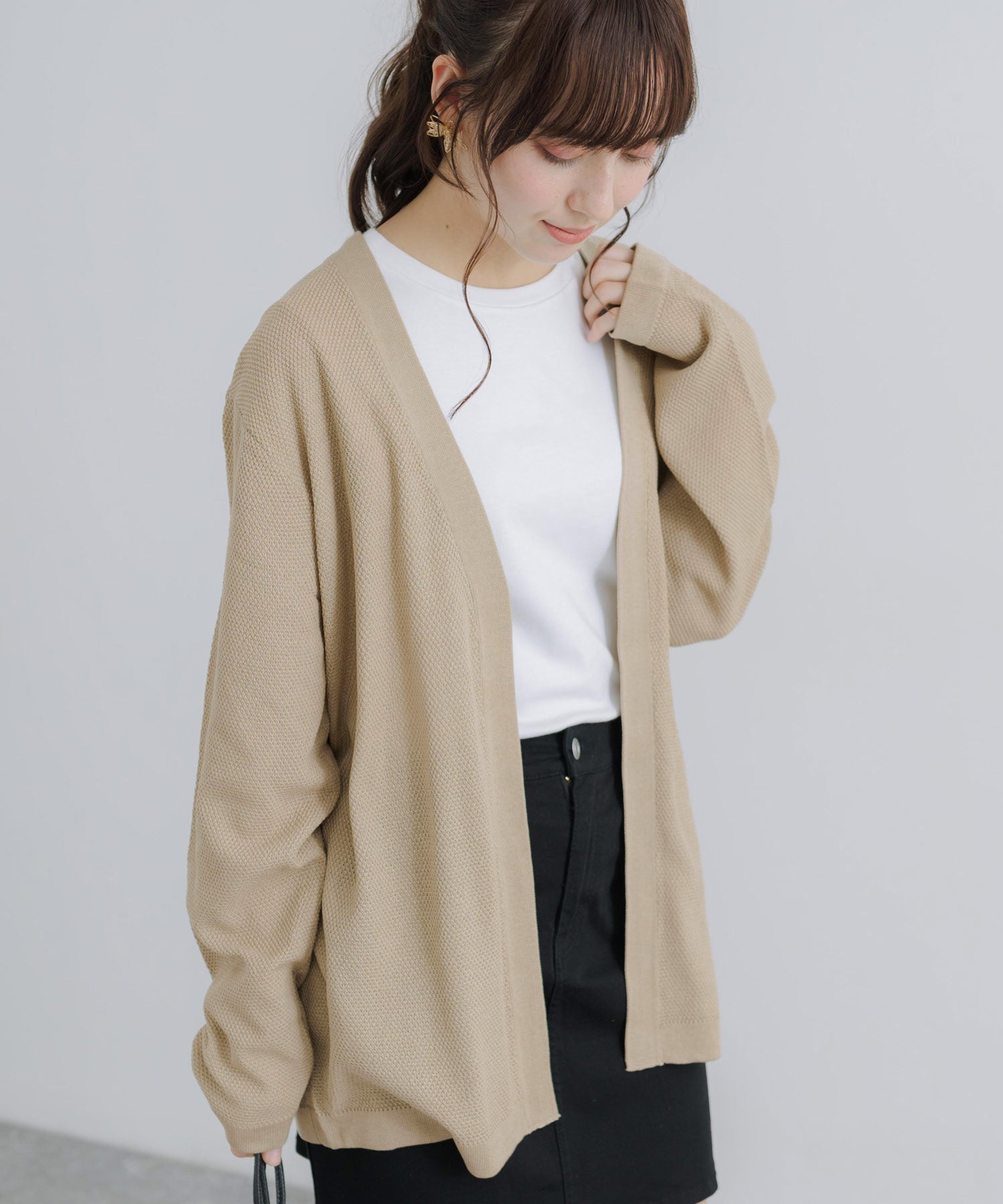 Rocky Monroe Buttonless Cardigan Linen Touch Men's Women's Casual Big Silhouette Plain Simple Pair Matching Relaxed Loose Pique Knit Polo Fabric