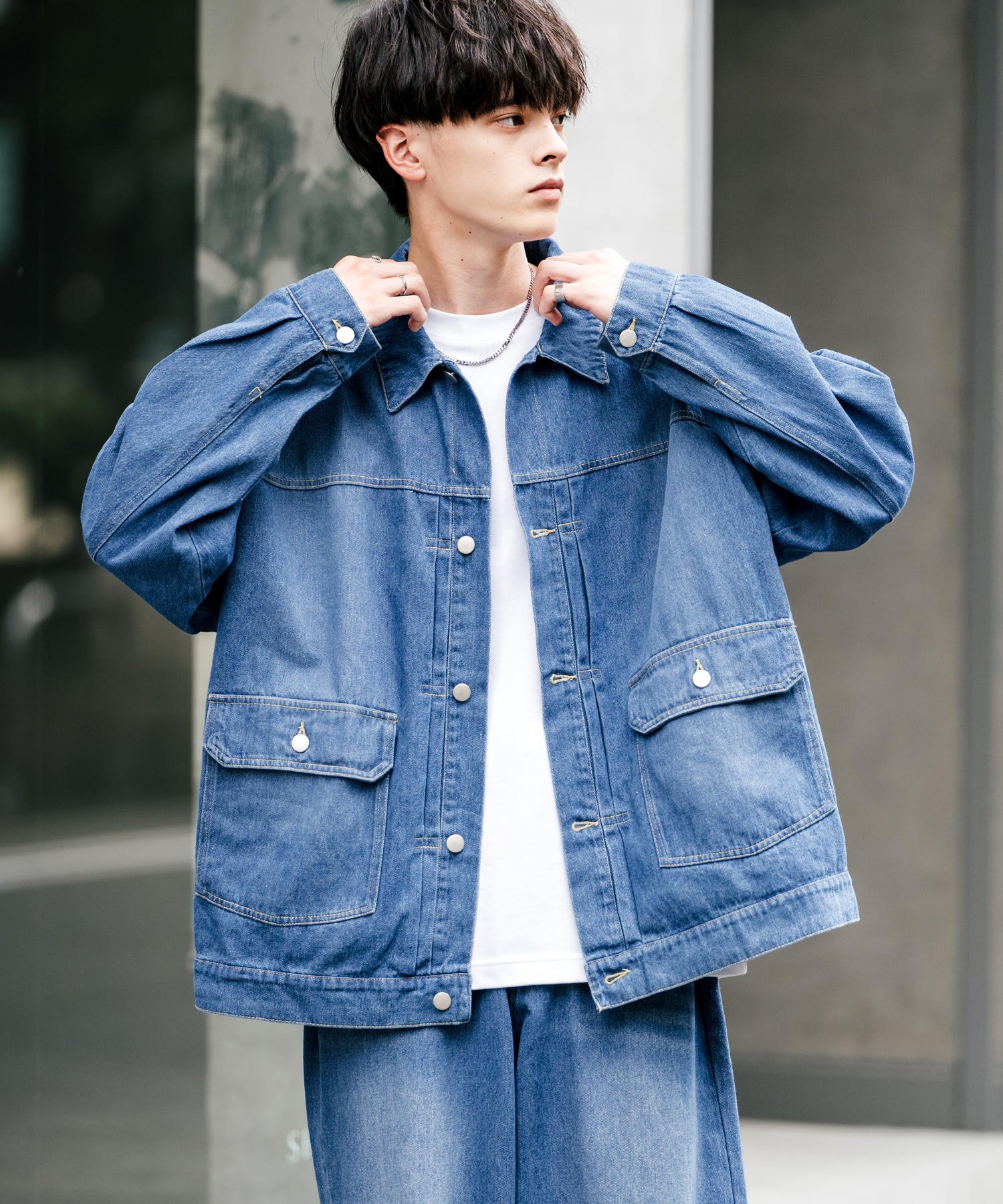 ロッキーモンロー Rocky Monroe セットアップ デニムジャケット ワイドパンツ メンズ レディース ライトアウター オーバーサイズ ビッグシルエット ゆったり ワーク セカンド 2nd Gジャン