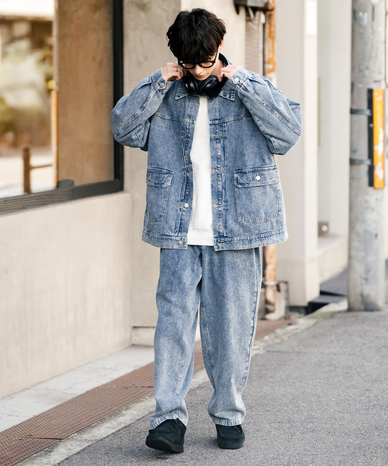 ロッキーモンロー Rocky Monroe セットアップ デニムジャケット ワイドパンツ メンズ レディース ライトアウター オーバーサイズ ビッグシルエット ゆったり ワーク セカンド 2nd Gジャン