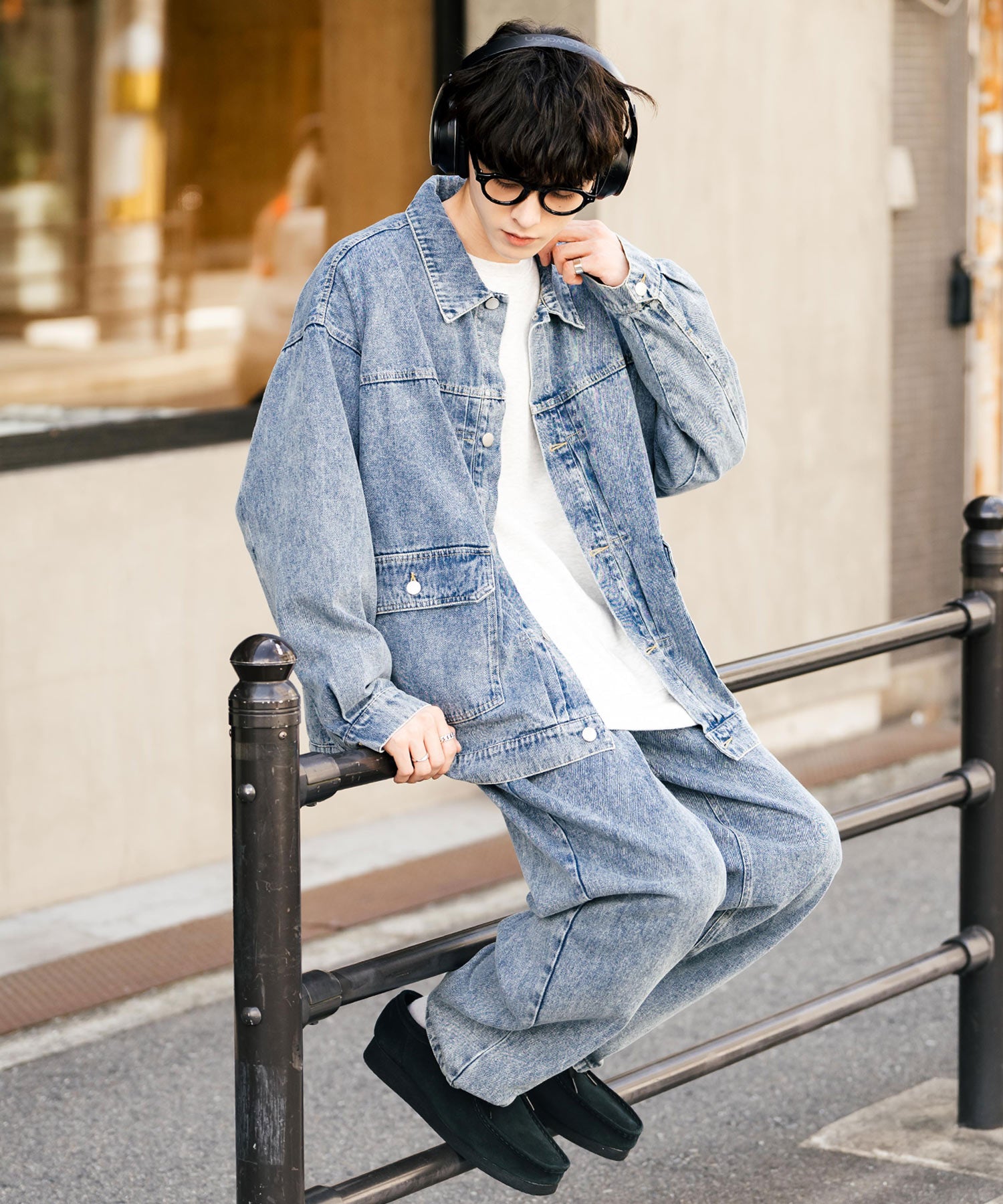 ロッキーモンロー Rocky Monroe セットアップ デニムジャケット ワイドパンツ メンズ レディース ライトアウター オーバーサイズ ビッグシルエット ゆったり ワーク セカンド 2nd Gジャン