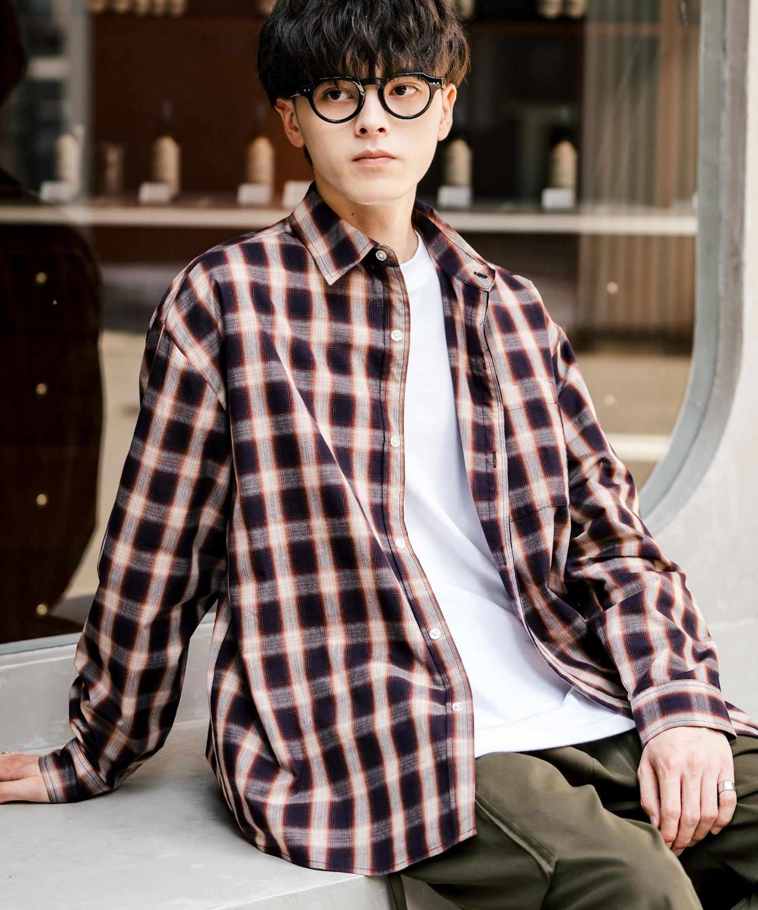 ロッキーモンロー Rocky Monroe ビッグシャツ 長袖 メンズ レディース 無地 ストライプ チェック ブロード オーバーサイズ ビッグシルエット リラックス ゆったり 軽い レギュラーカラー 白 （オレンジ(チェック)） オレンジ(チェック)