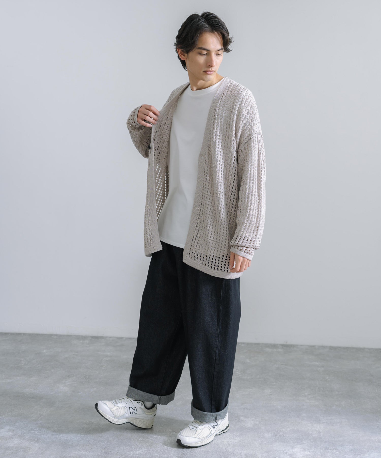Rocky Monroe Cardigan Mesh Knit V-Neck Men’s Women’s Simple Casual Linen Touch Linen-Like Plain Summer Knit Big Silhouette Oversized