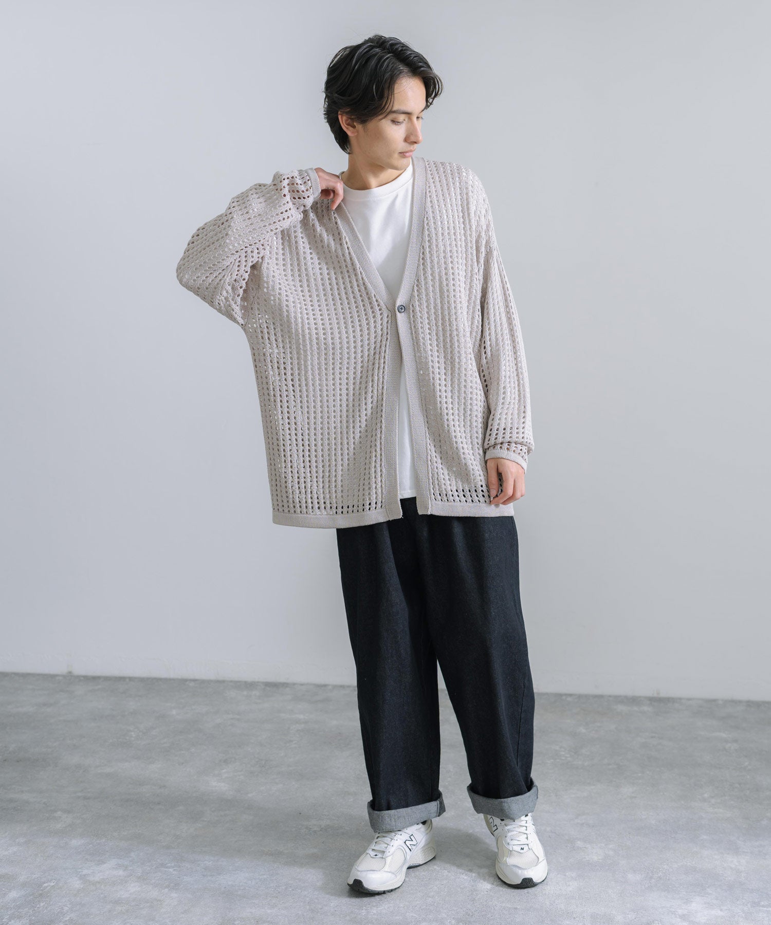 Rocky Monroe Cardigan Mesh Knit V-Neck Men’s Women’s Simple Casual Linen Touch Linen-Like Plain Summer Knit Big Silhouette Oversized