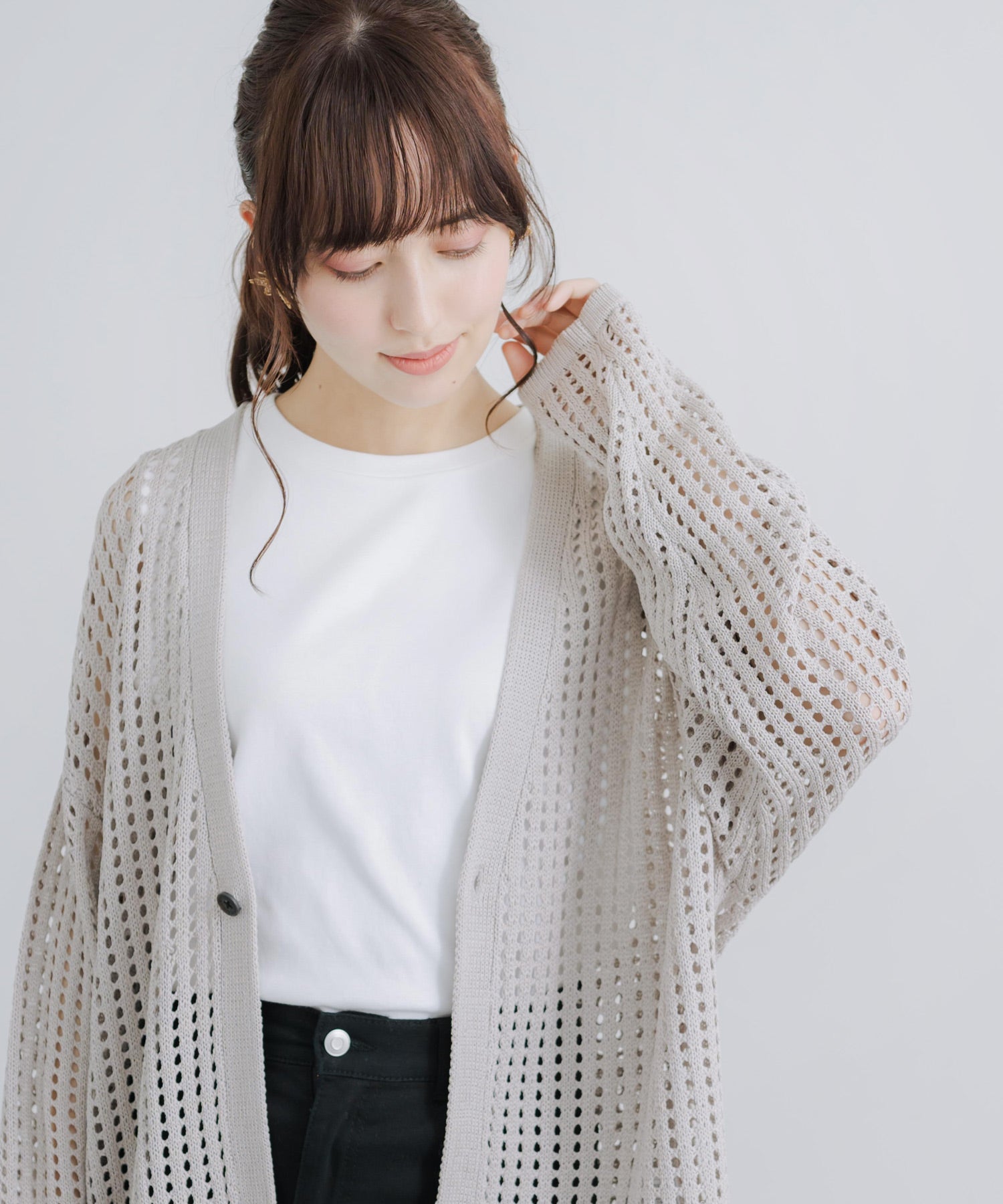 Rocky Monroe Cardigan Mesh Knit V-Neck Men’s Women’s Simple Casual Linen Touch Linen-Like Plain Summer Knit Big Silhouette Oversized
