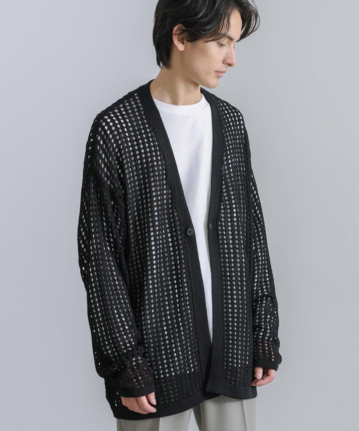 Rocky Monroe Cardigan Mesh Knit V-Neck Men’s Women’s Simple Casual Linen Touch Linen-Like Plain Summer Knit Big Silhouette Oversized