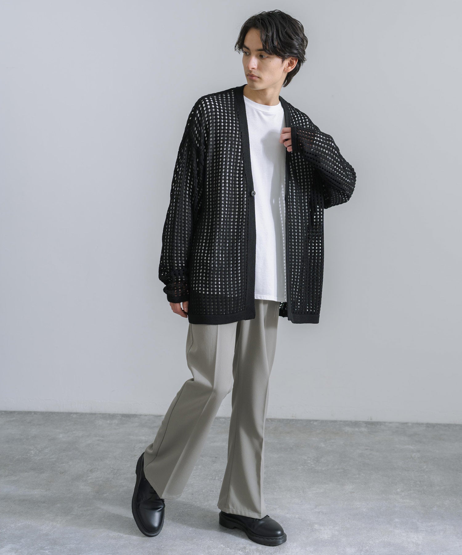 Rocky Monroe Cardigan Mesh Knit V-Neck Men’s Women’s Simple Casual Linen Touch Linen-Like Plain Summer Knit Big Silhouette Oversized