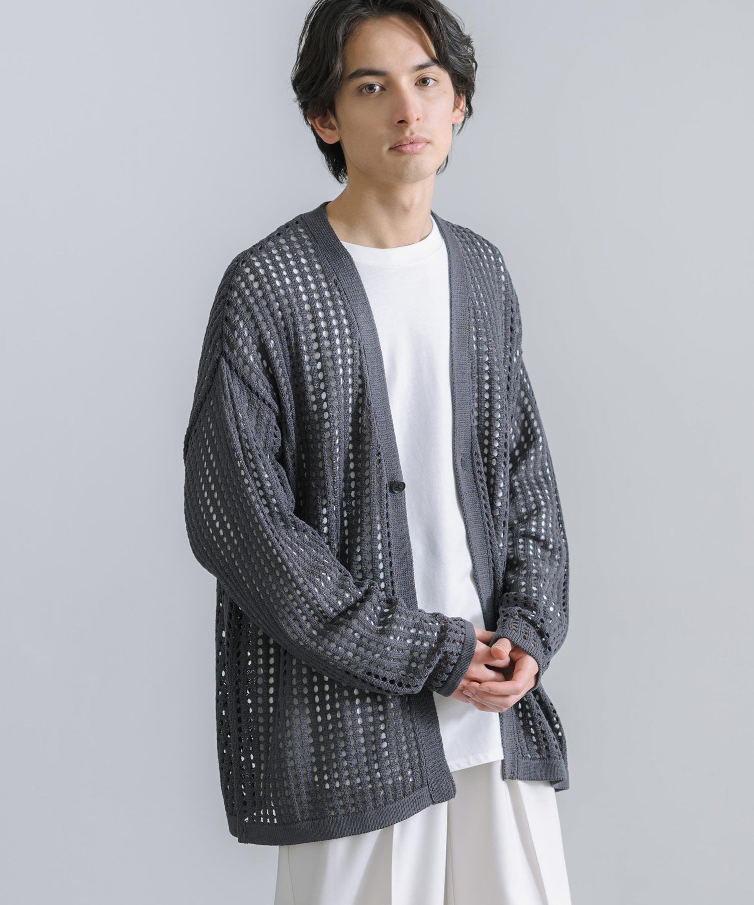 Rocky Monroe Cardigan Mesh Knit V-Neck Men’s Women’s Simple Casual Linen Touch Linen-Like Plain Summer Knit Big Silhouette Oversized