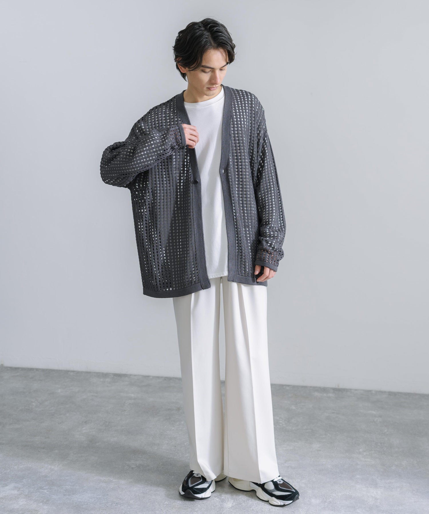 Rocky Monroe Cardigan Mesh Knit V-Neck Men’s Women’s Simple Casual Linen Touch Linen-Like Plain Summer Knit Big Silhouette Oversized