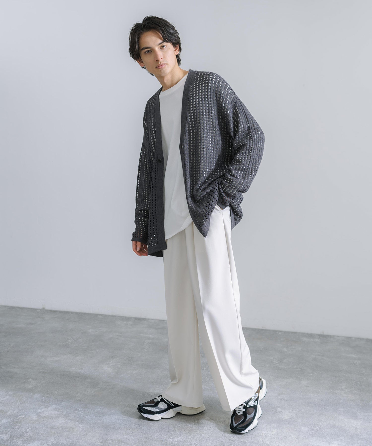 Rocky Monroe Cardigan Mesh Knit V-Neck Men’s Women’s Simple Casual Linen Touch Linen-Like Plain Summer Knit Big Silhouette Oversized