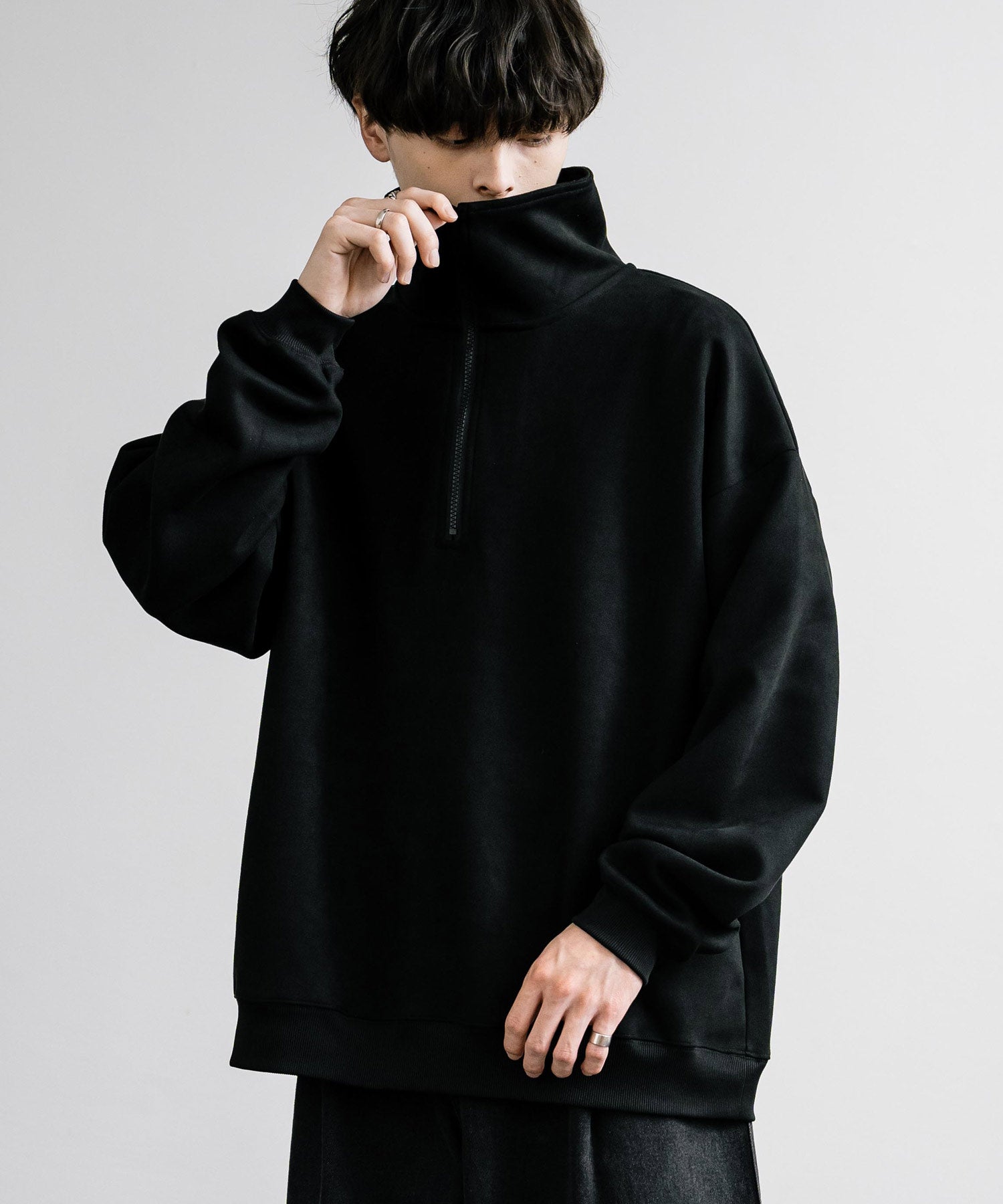 Rocky Monroe Half Zip Trainer Fake Suede Men's Women's Long Sleeve Pullover Oversized Loose Fleece Stretch Plain Simple 13774