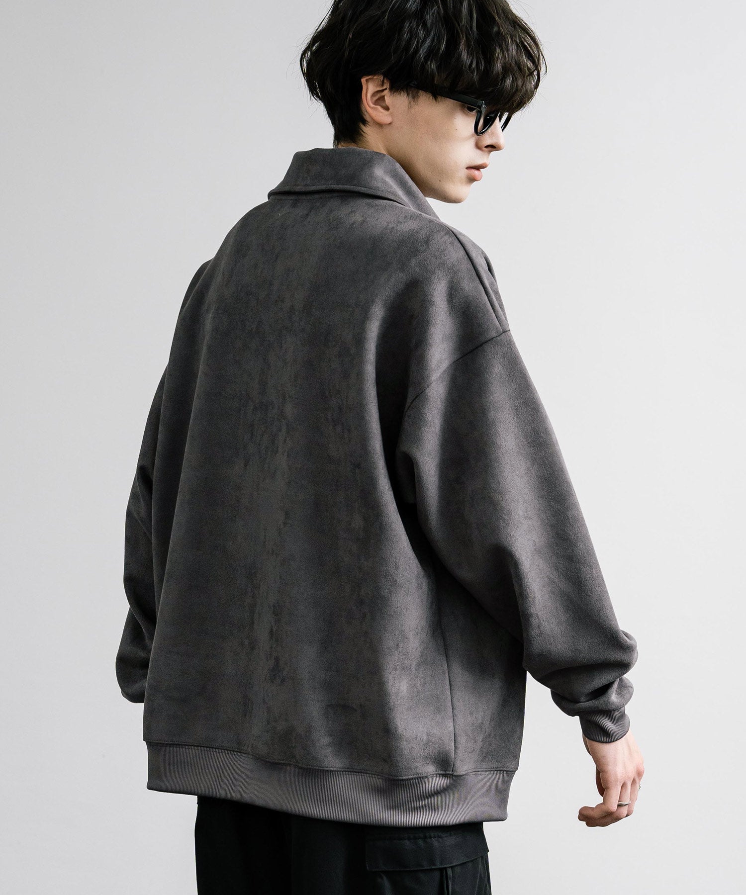 Rocky Monroe Half Zip Trainer Fake Suede Men's Women's Long Sleeve Pullover Oversized Loose Fleece Stretch Plain Simple 13774