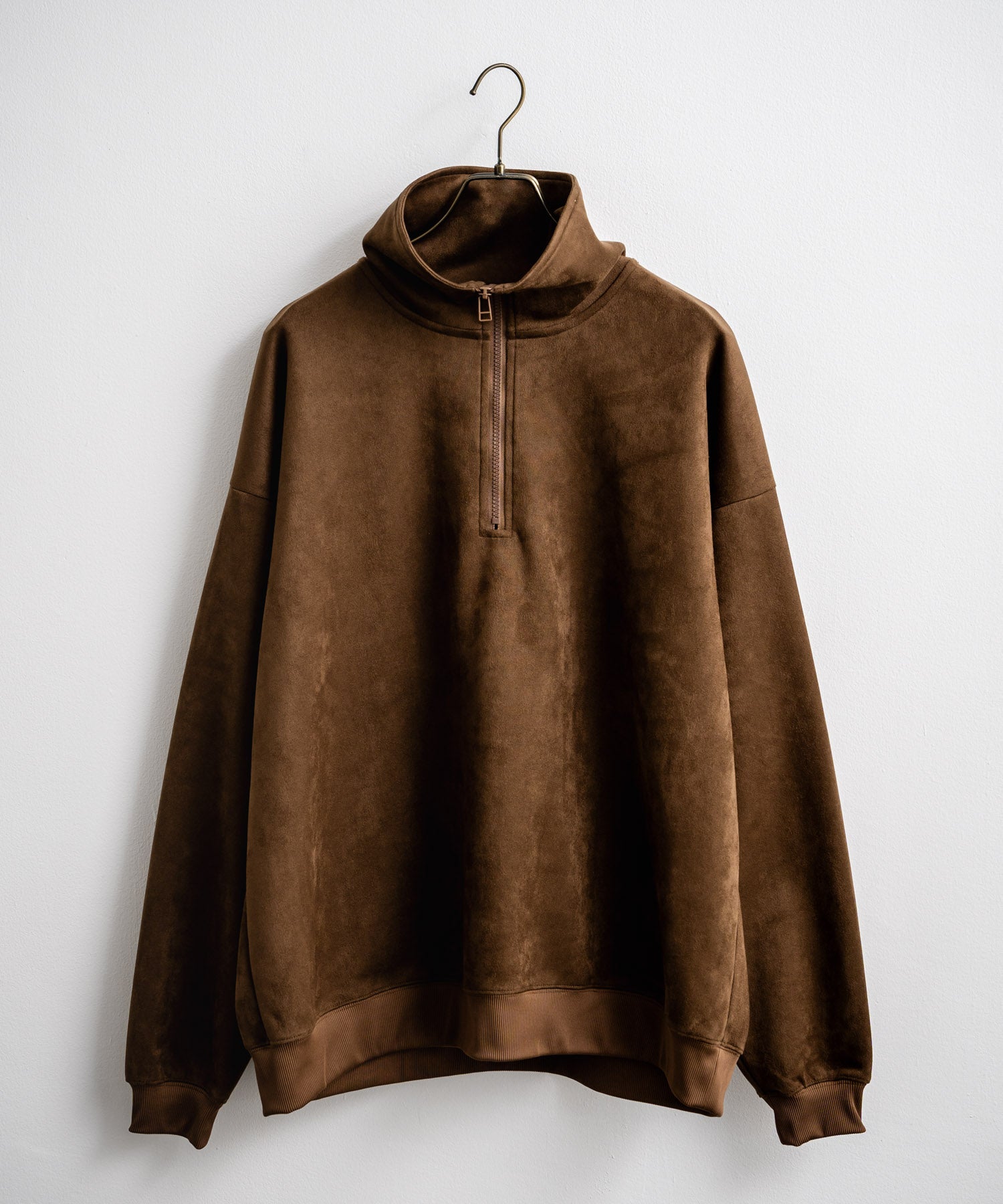 Rocky Monroe Half Zip Trainer Fake Suede Men's Women's Long Sleeve Pullover Oversized Loose Fleece Stretch Plain Simple 13774
