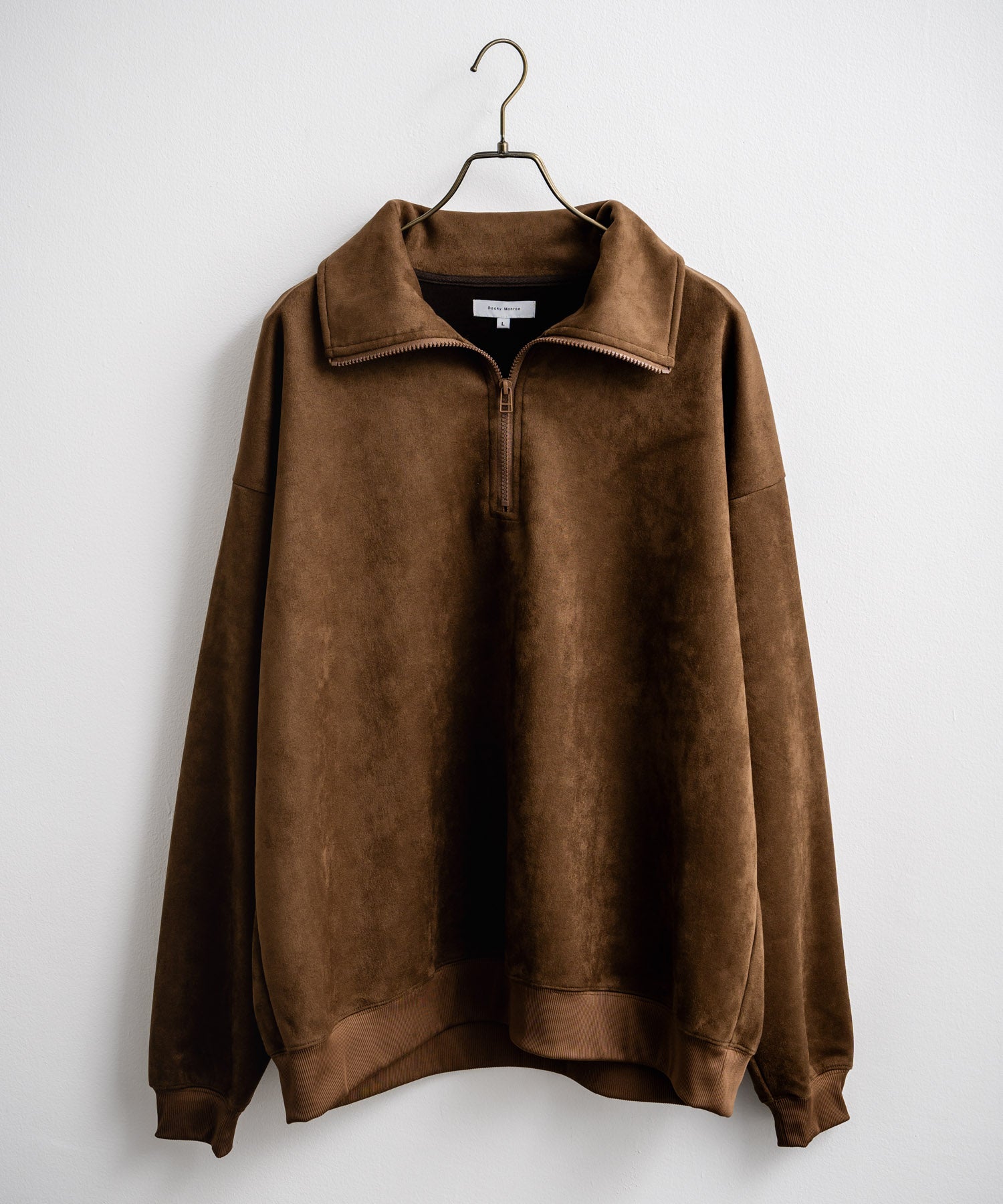 Rocky Monroe Half Zip Trainer Fake Suede Men's Women's Long Sleeve Pullover Oversized Loose Fleece Stretch Plain Simple 13774