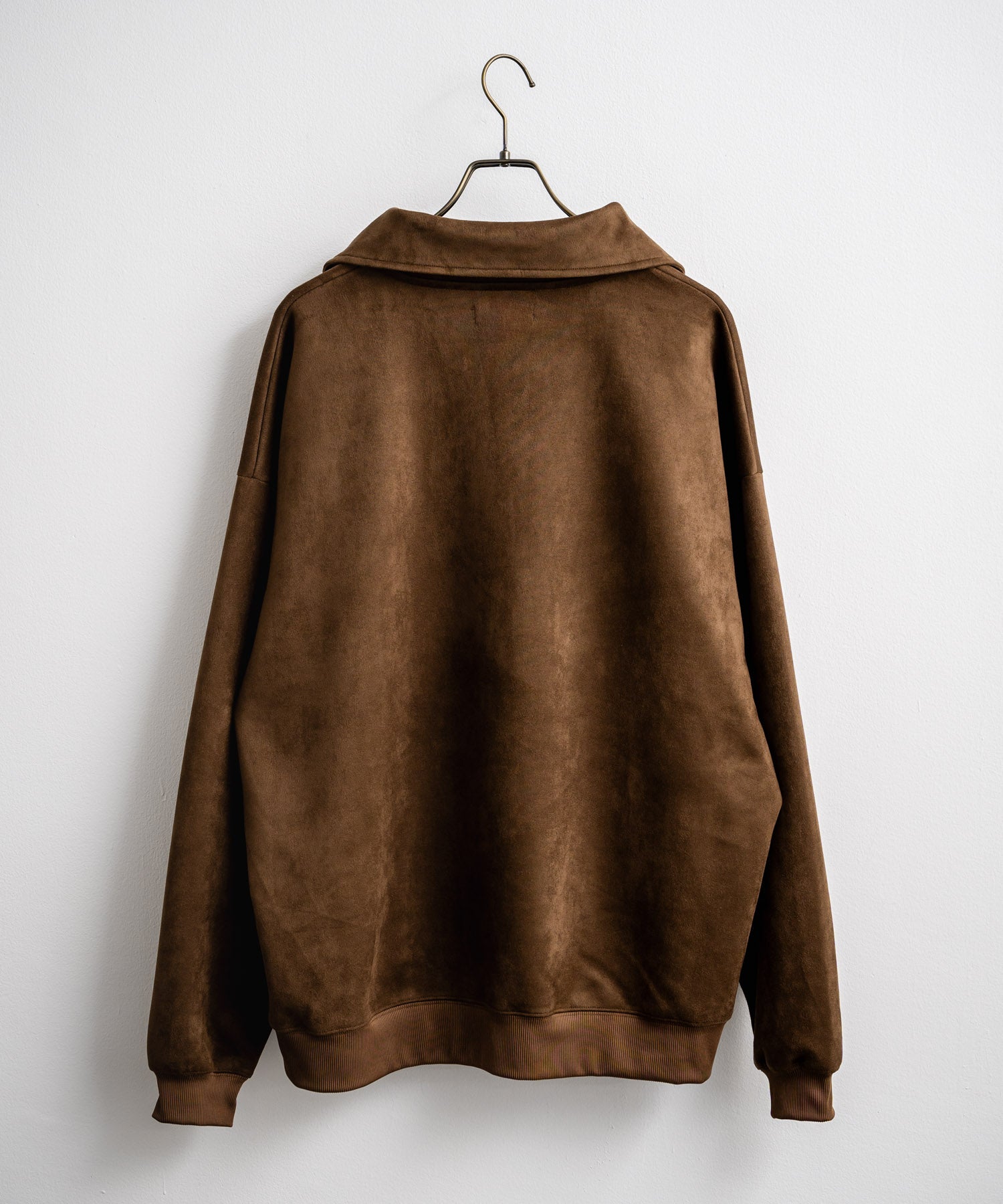 Rocky Monroe Half Zip Trainer Fake Suede Men's Women's Long Sleeve Pullover Oversized Loose Fleece Stretch Plain Simple 13774