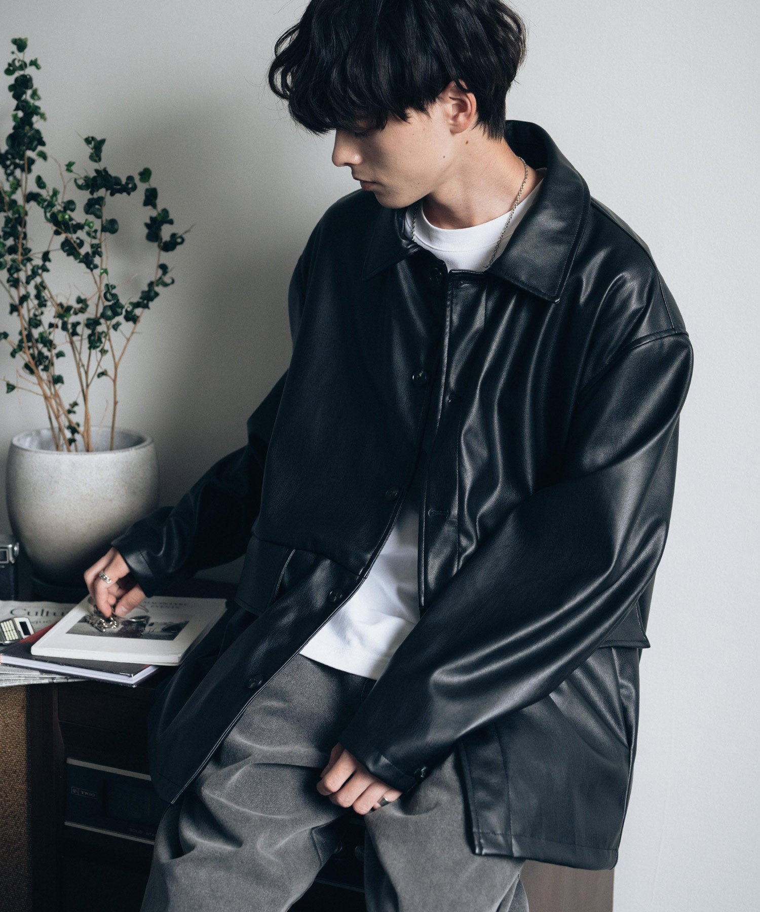 ロッキーモンロー Rocky Monroe カーコート ミドル丈 アウター メンズ レディース レザージャケット ライダース 革ジャン 合成皮革 PU ヴィーガンレザー マット オーバーサイズ 13763 （ブラウン） ブラウン