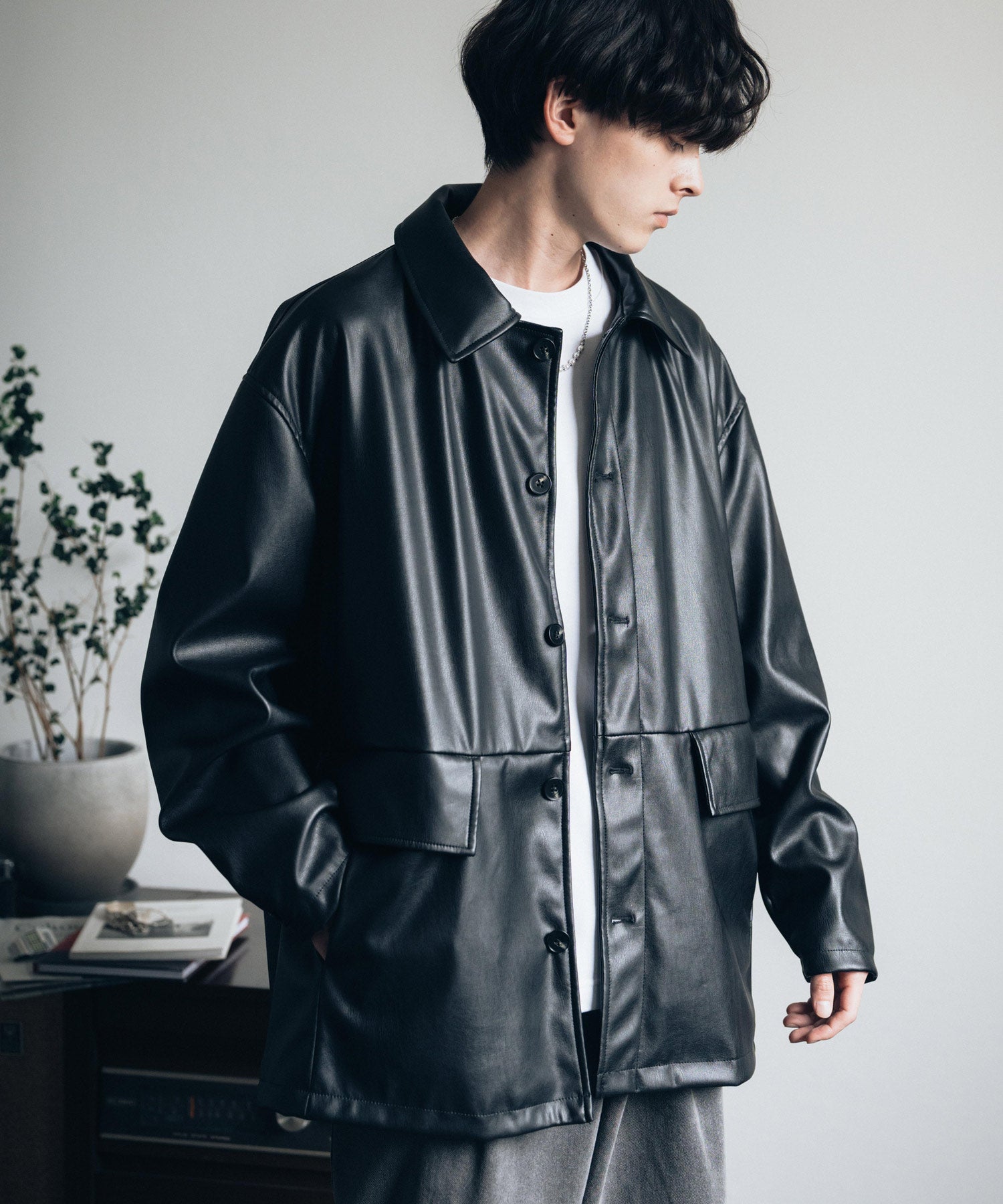 ロッキーモンロー Rocky Monroe カーコート ミドル丈 アウター メンズ レディース レザージャケット ライダース 革ジャン 合成皮革 PU ヴィーガンレザー マット オーバーサイズ 13763 （ブラウン） ブラウン