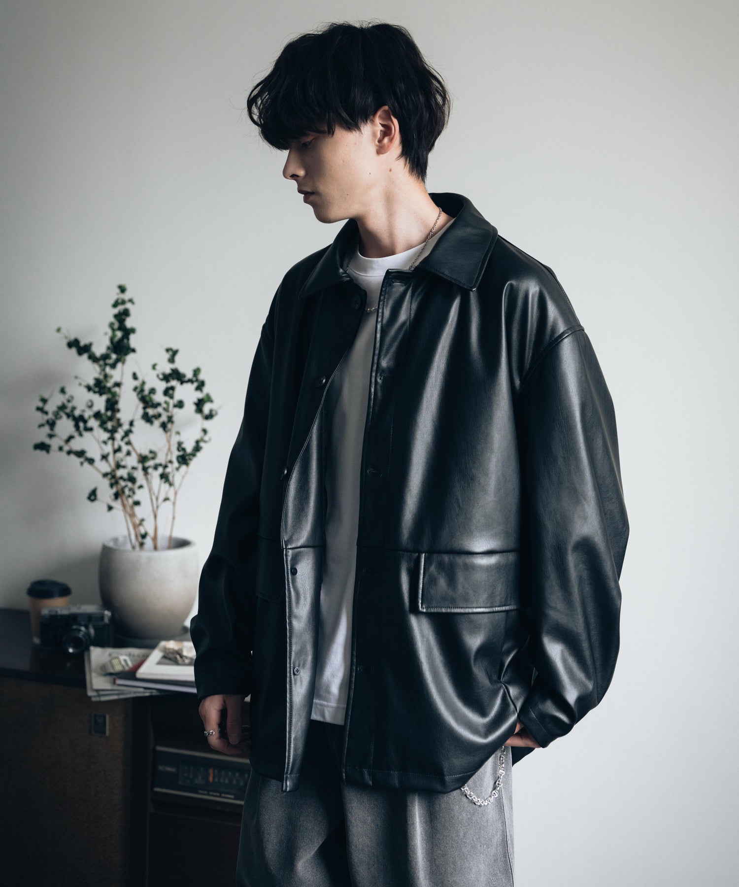 ロッキーモンロー Rocky Monroe カーコート ミドル丈 アウター メンズ レディース レザージャケット ライダース 革ジャン 合成皮革 PU ヴィーガンレザー マット オーバーサイズ 13763 （ブラウン） ブラウン