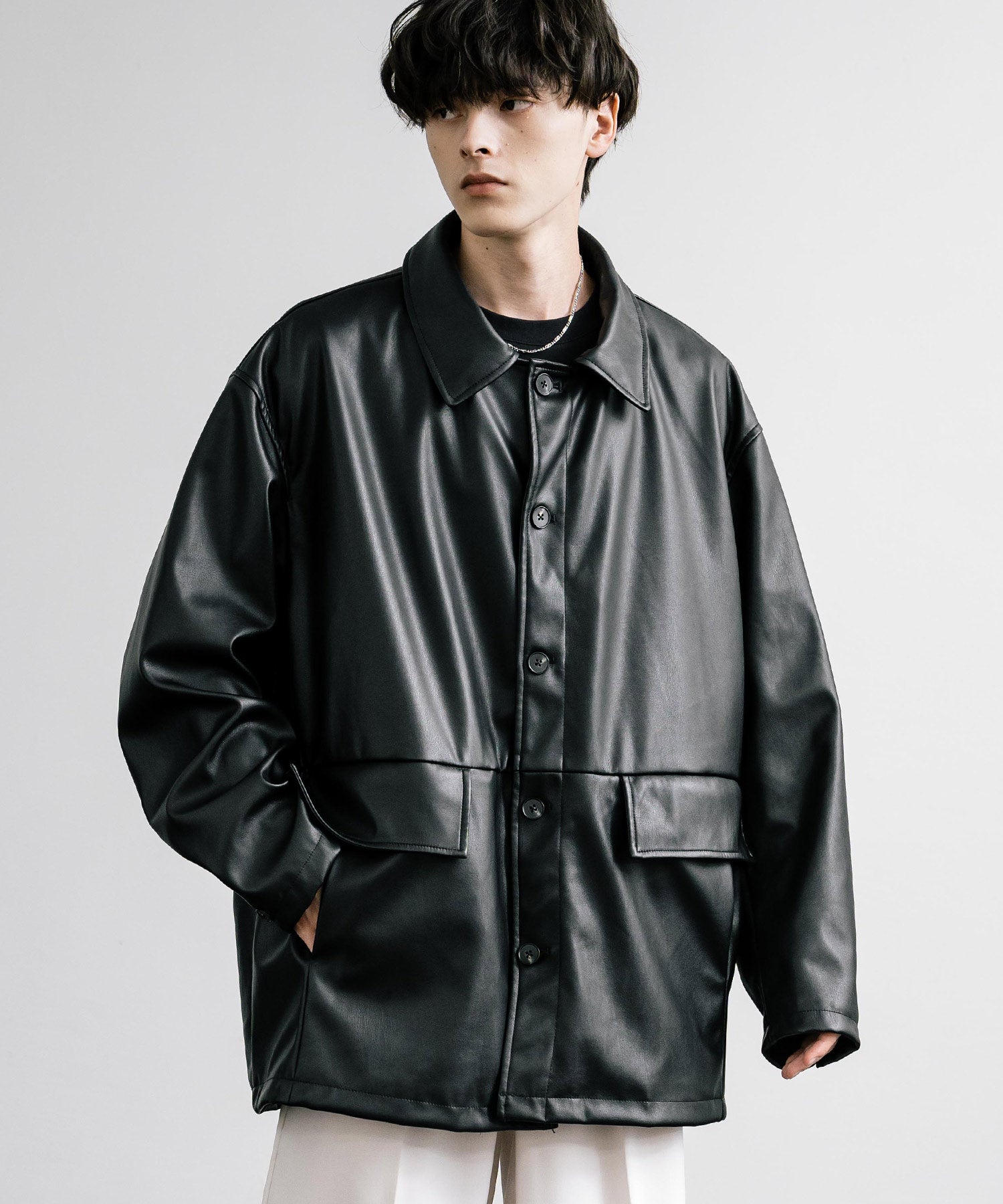 ロッキーモンロー Rocky Monroe カーコート ミドル丈 アウター メンズ レディース レザージャケット ライダース 革ジャン 合成皮革 PU ヴィーガンレザー マット オーバーサイズ 13763 （ブラウン） ブラウン