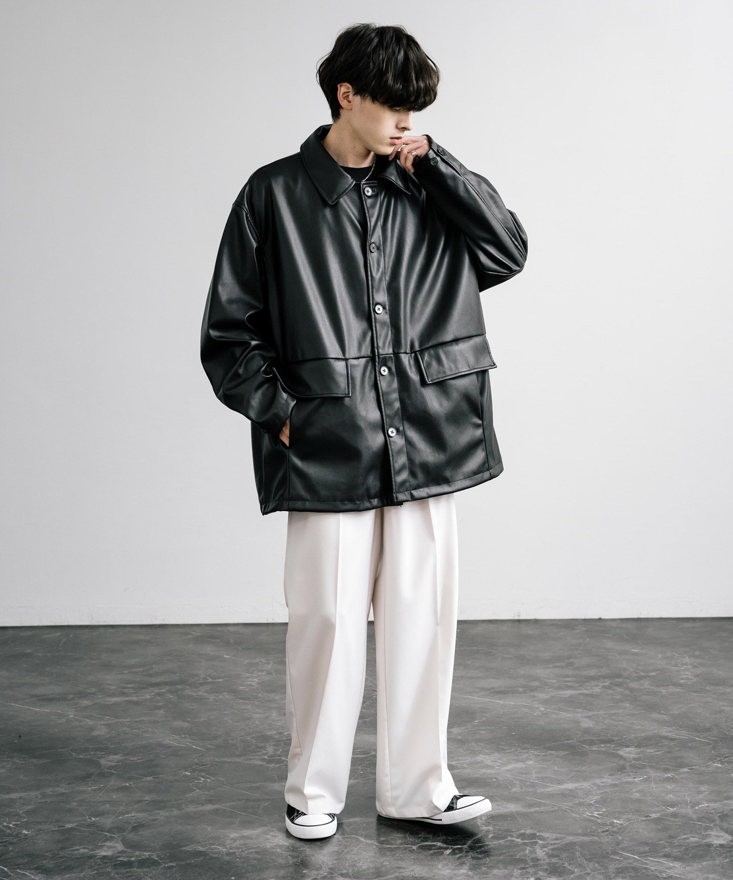 ロッキーモンロー Rocky Monroe カーコート ミドル丈 アウター メンズ レディース レザージャケット ライダース 革ジャン 合成皮革 PU ヴィーガンレザー マット オーバーサイズ 13763 （ブラウン） ブラウン