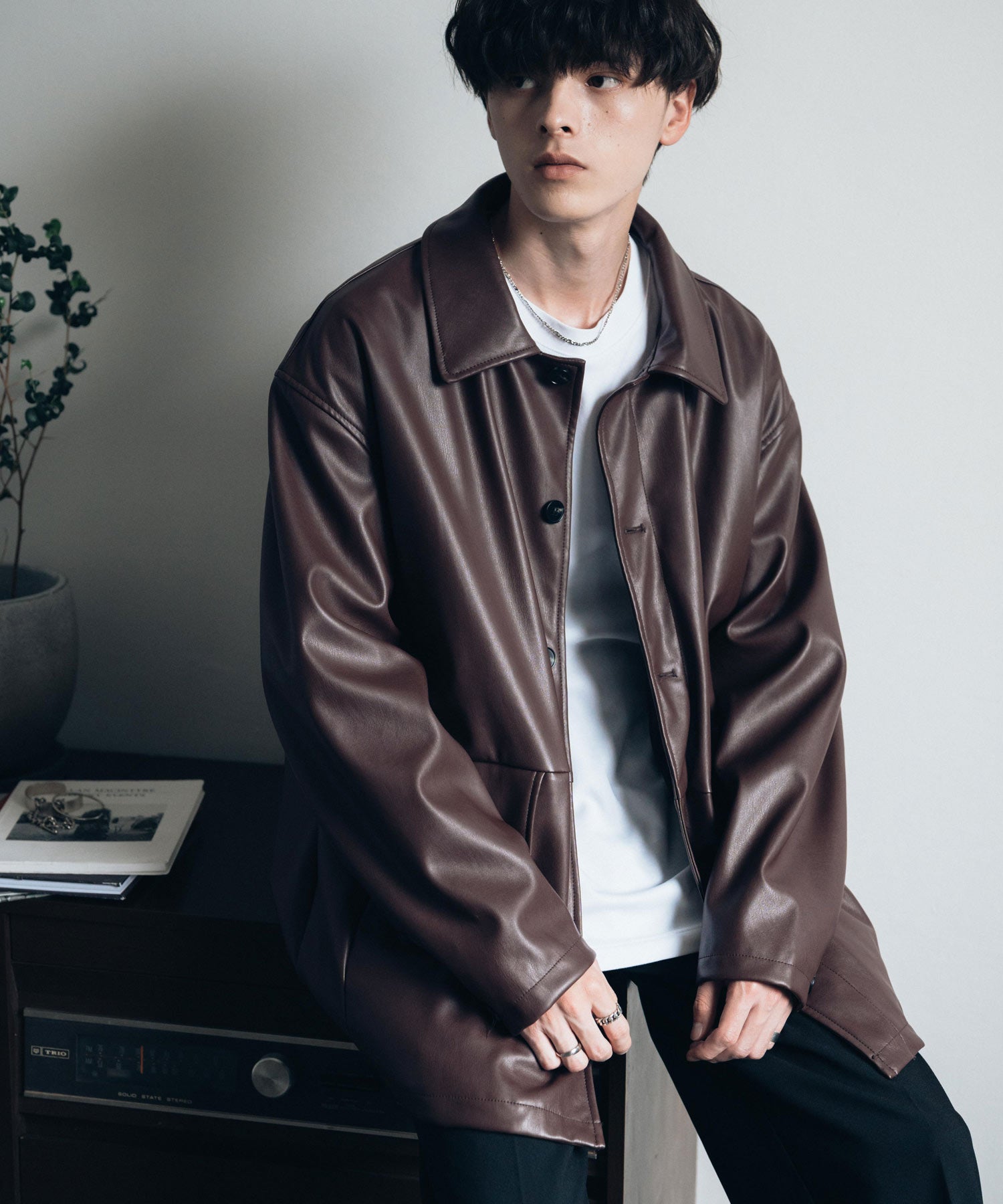 ロッキーモンロー Rocky Monroe カーコート ミドル丈 アウター メンズ レディース レザージャケット ライダース 革ジャン 合成皮革 PU ヴィーガンレザー マット オーバーサイズ 13763 （ブラウン） ブラウン