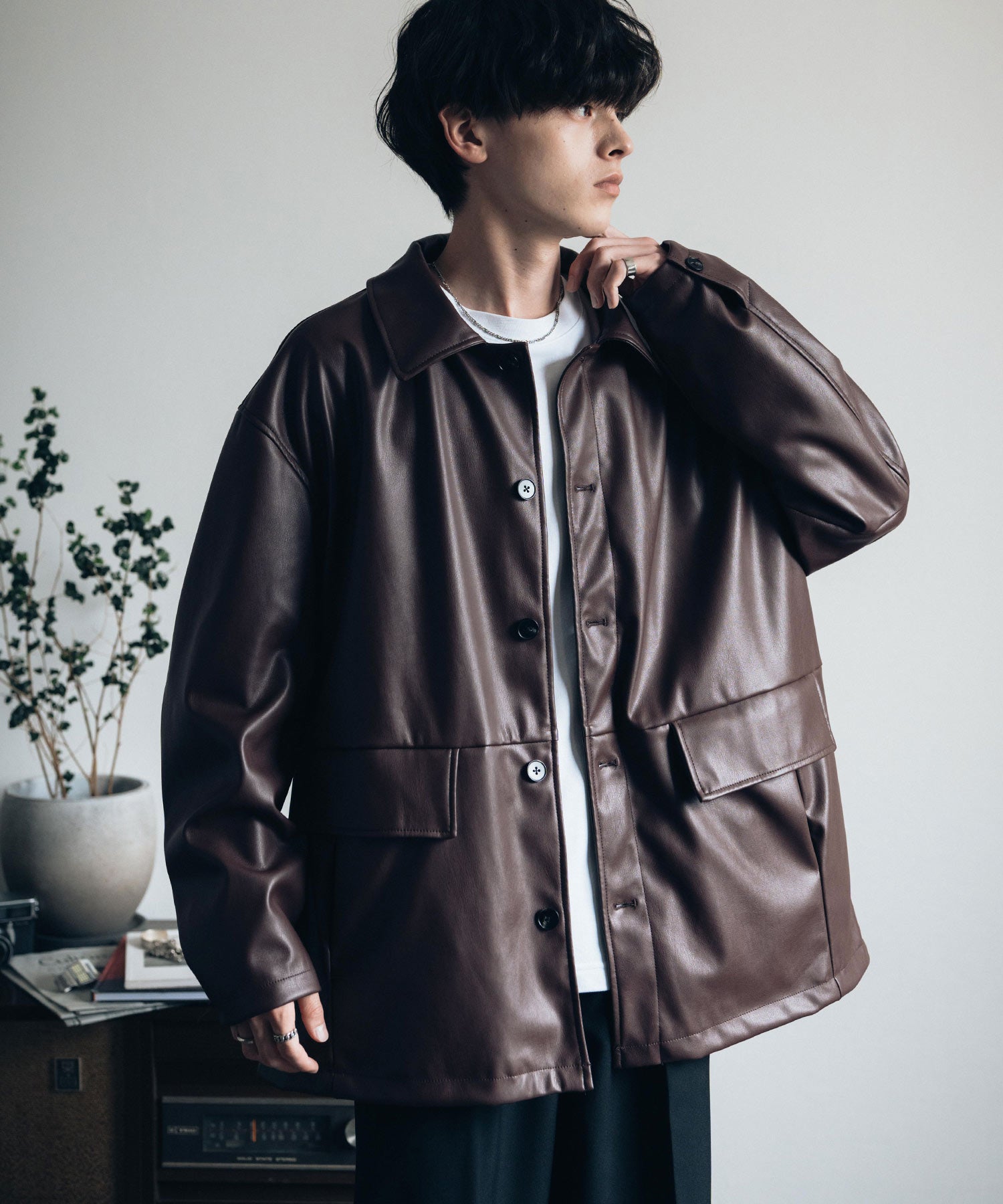 ロッキーモンロー Rocky Monroe カーコート ミドル丈 アウター メンズ レディース レザージャケット ライダース 革ジャン 合成皮革 PU ヴィーガンレザー マット オーバーサイズ 13763 （ブラウン） ブラウン