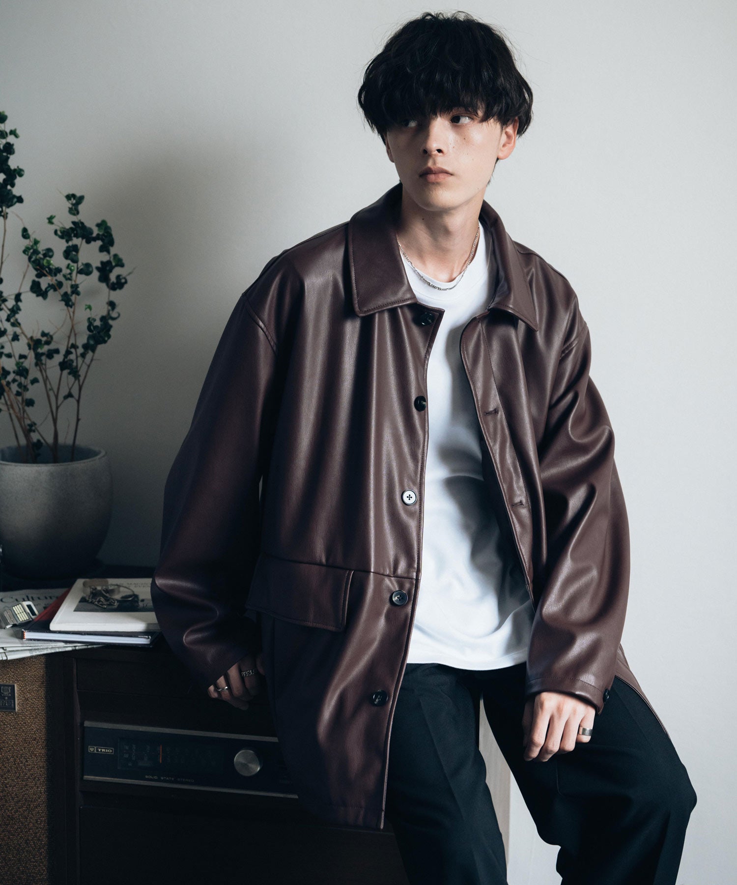 ロッキーモンロー Rocky Monroe カーコート ミドル丈 アウター メンズ レディース レザージャケット ライダース 革ジャン 合成皮革 PU ヴィーガンレザー マット オーバーサイズ 13763 （ブラウン） ブラウン